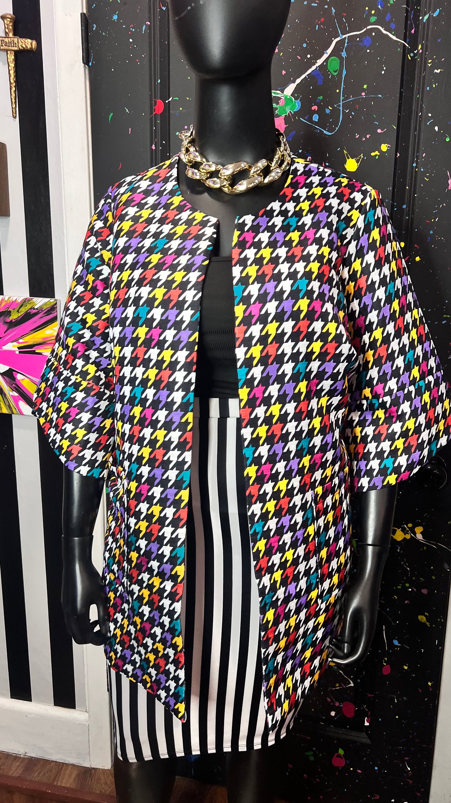 Vintage Colorblock Open Duster (18W)