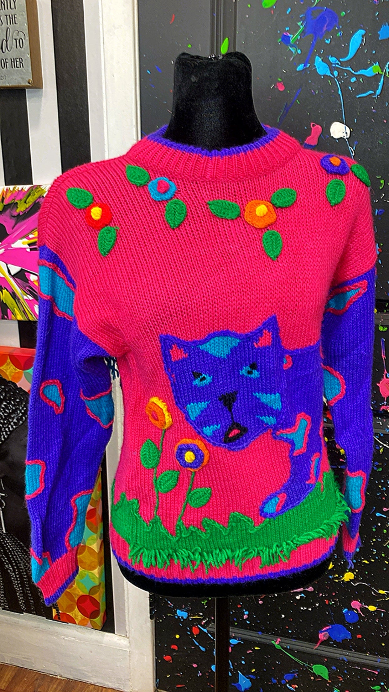 Vintage Vibrtant Cat Sweater (12)