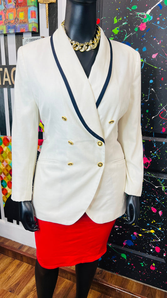 Vintage Cream Navy Blue & Gold Blazer (18W)