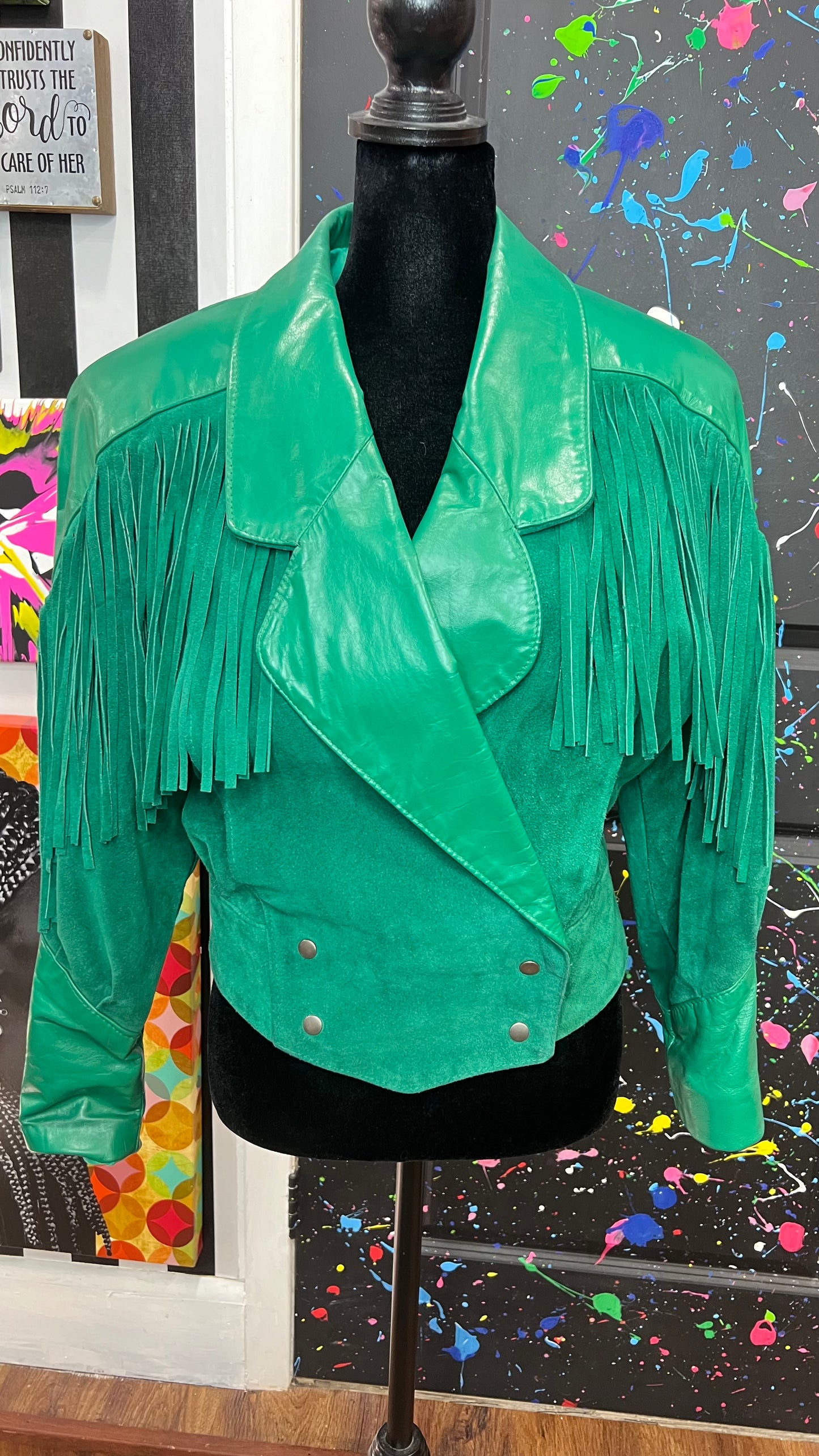 Vintage Genuine Leather & Suede Cropped Fringe Jacket (12/14)