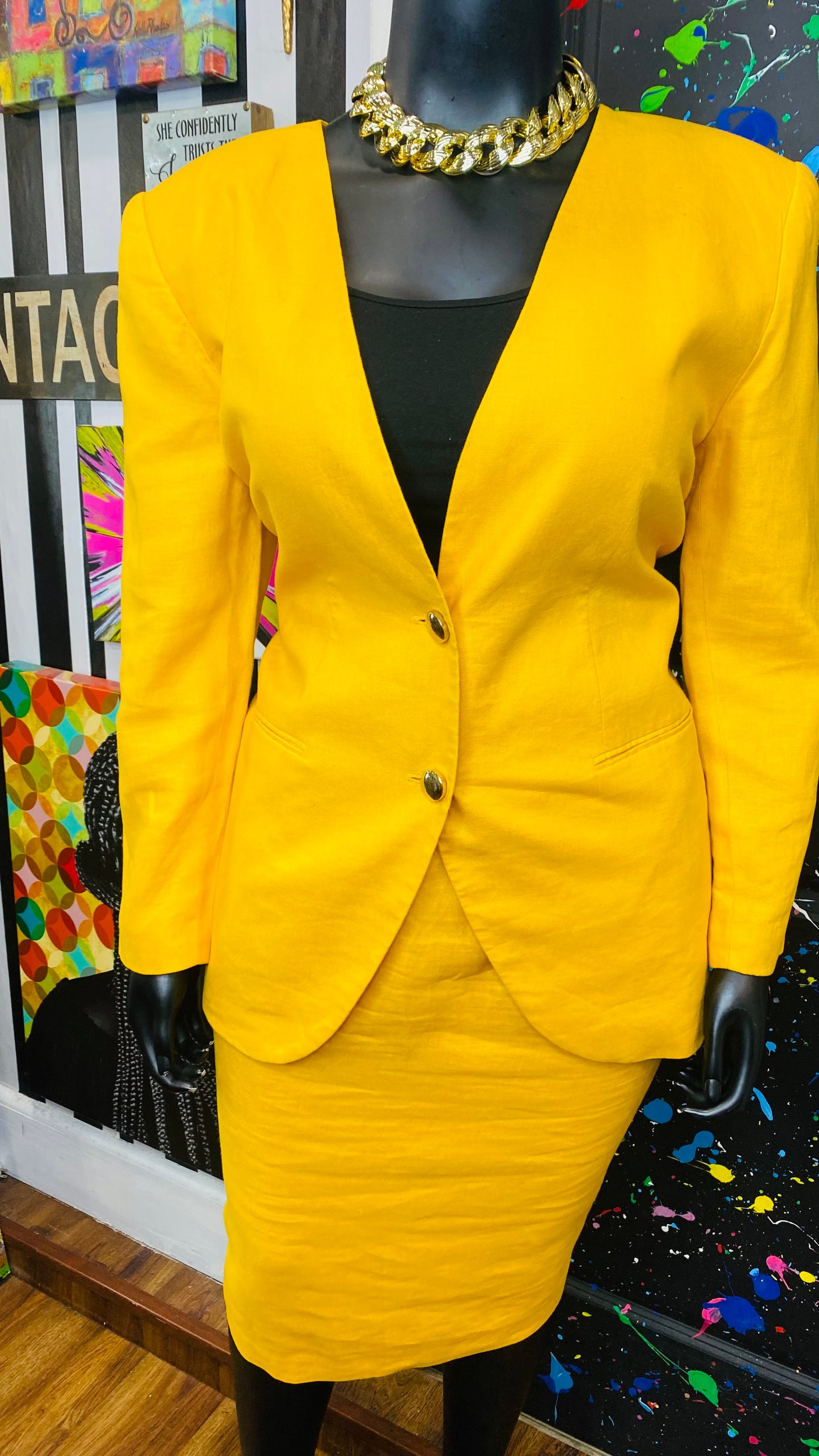 Vintage Yellow Skirt Suit (18W)