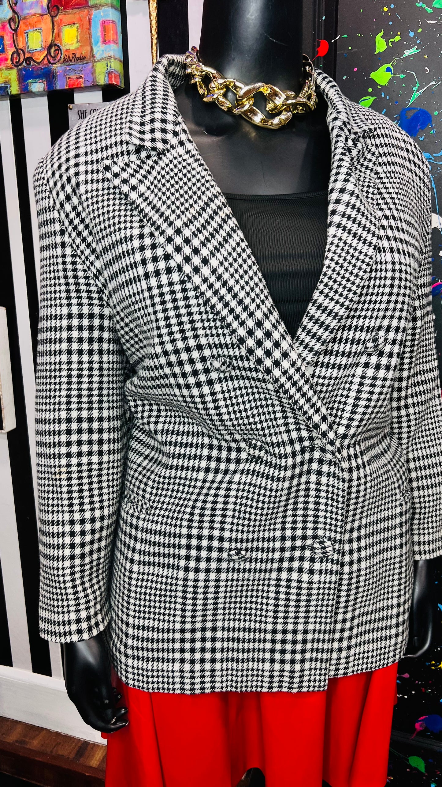 Vintage Diana Marco Houndstooth Blazer (24 1/2)