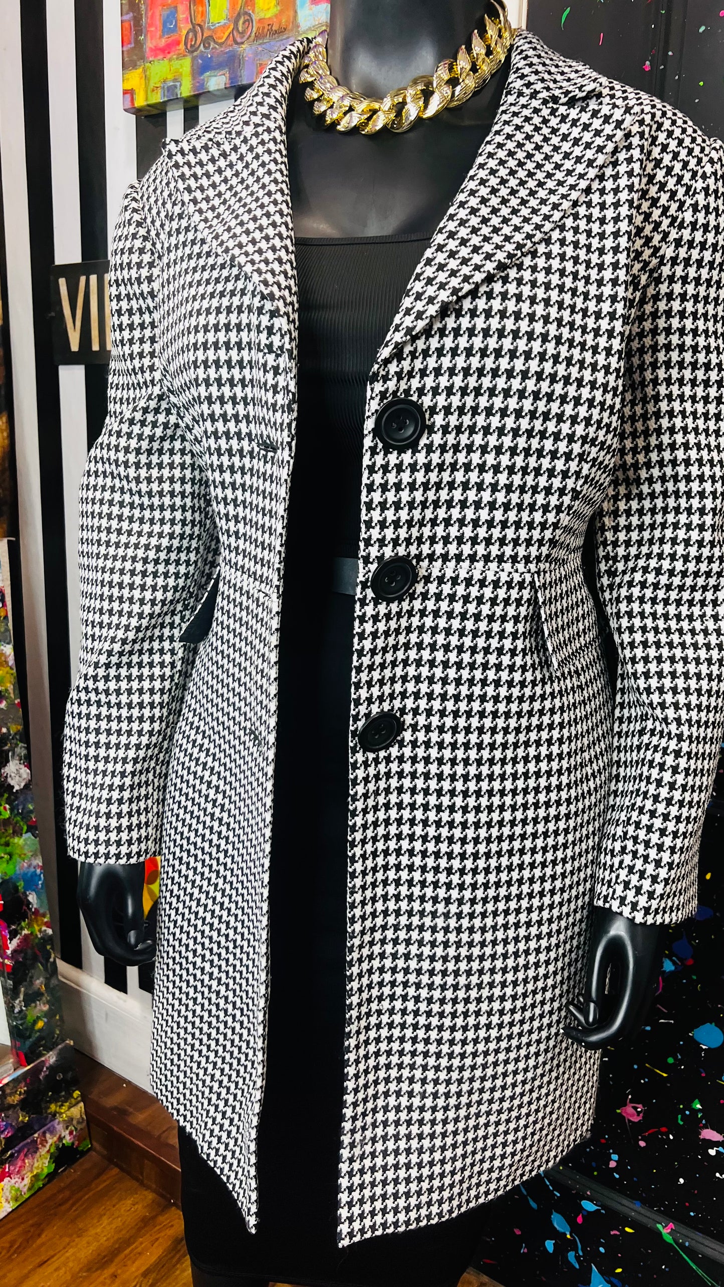 Vintage Long Houndstooth Blazer (22W)
