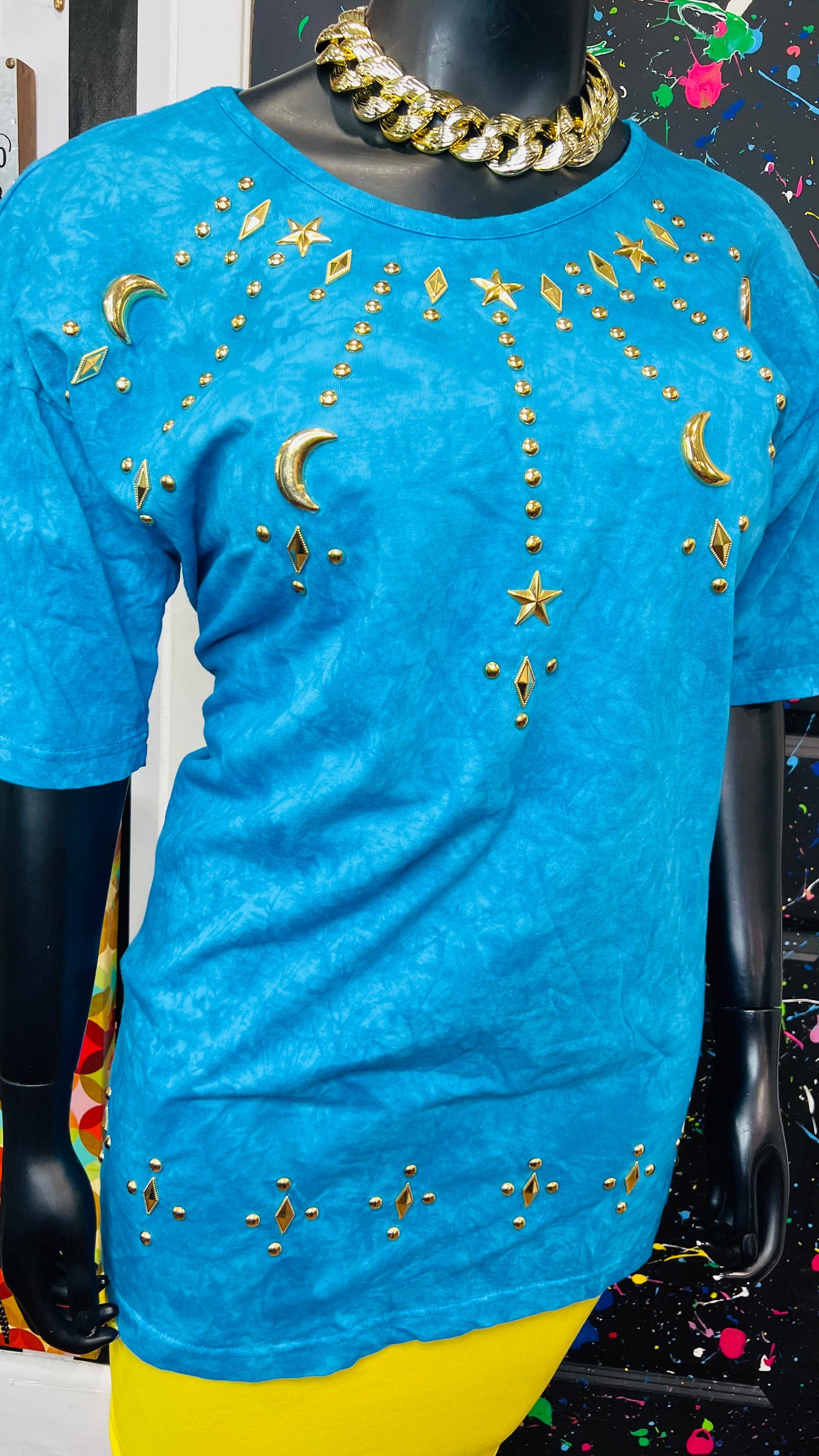 Vintage Blue Cotton Studded Blouse (18/20)
