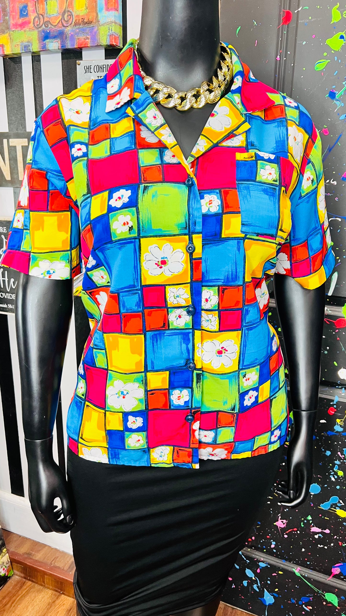 Vintage 90’s Floral Short Sleeve Blouse (18)