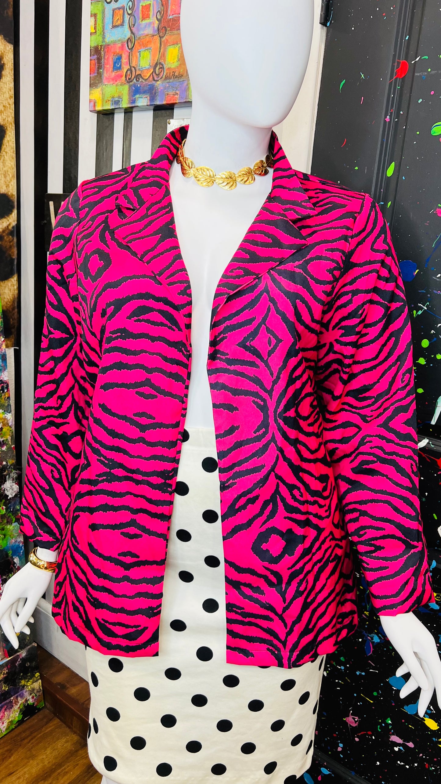 Pink & Black Zebra Print Open Blazer (16)