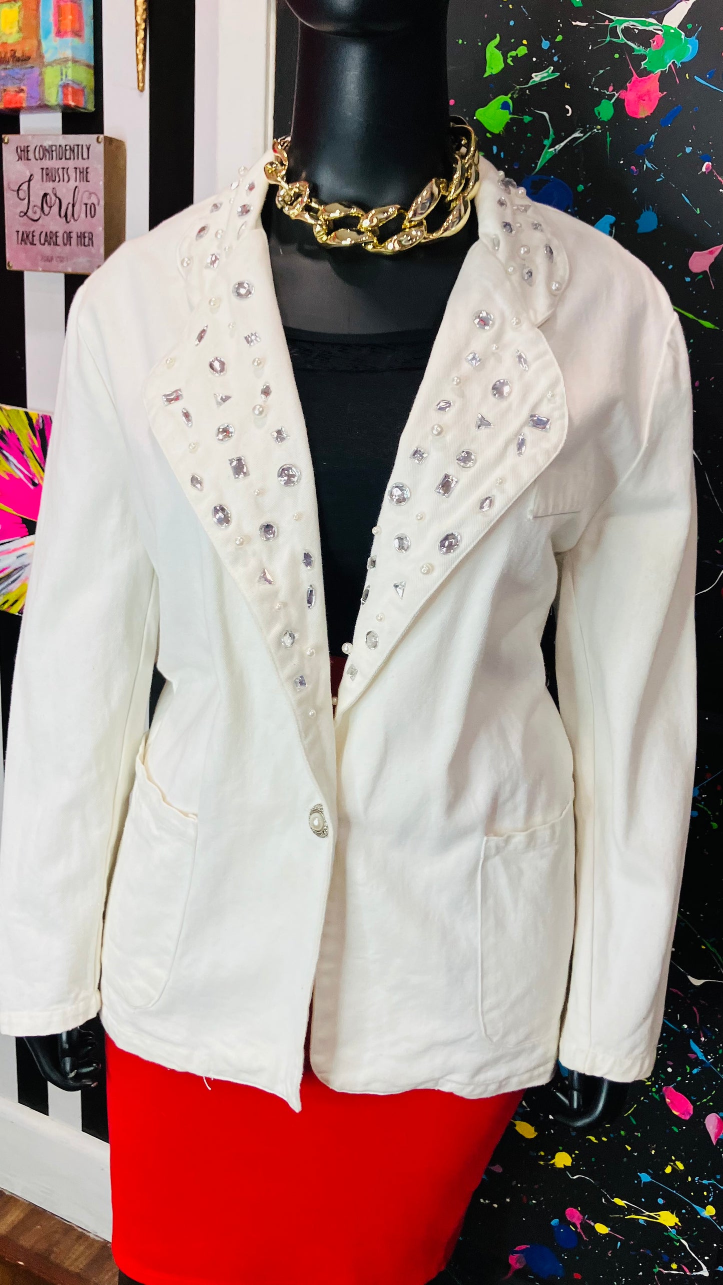 Vintage Creme Denim Jewel Blazer (22)