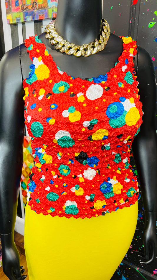 Vintage Satin Crinkle Popcorn Color Block Blouse (14/16)
