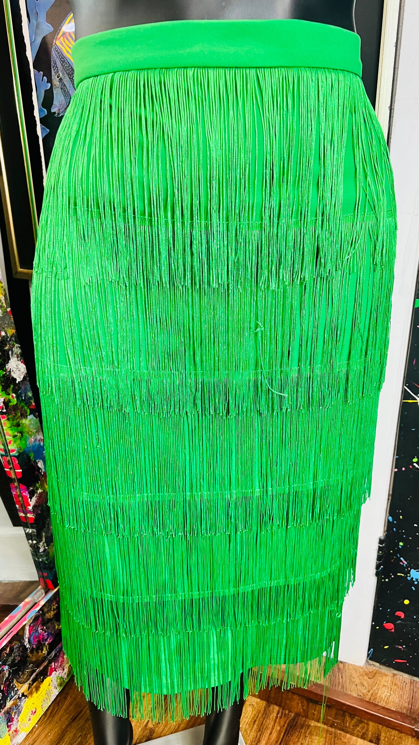 Vintage Inspired Green Fringe Skirt (18)