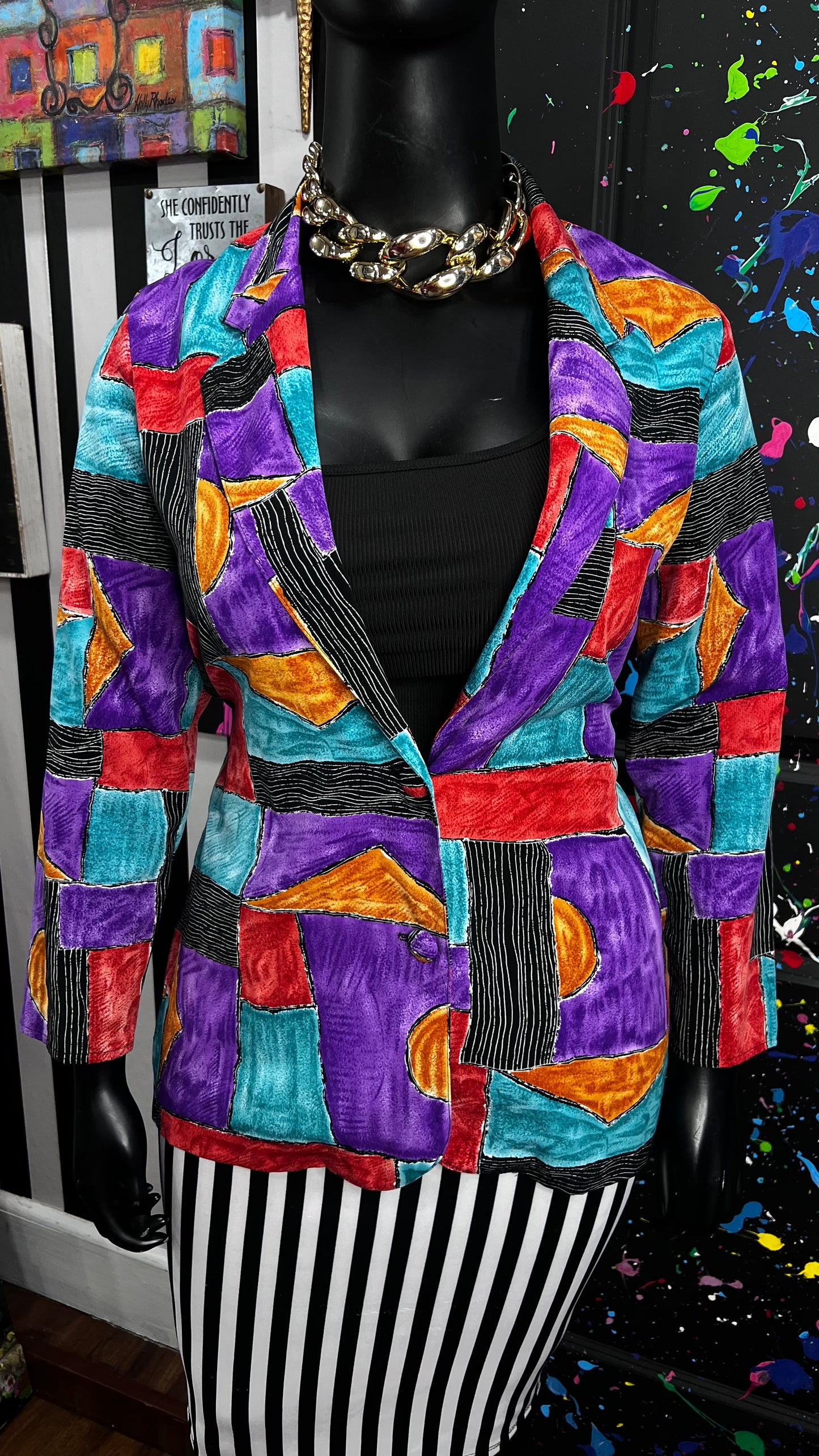 Vintage Abstract Squares Blazer (14)