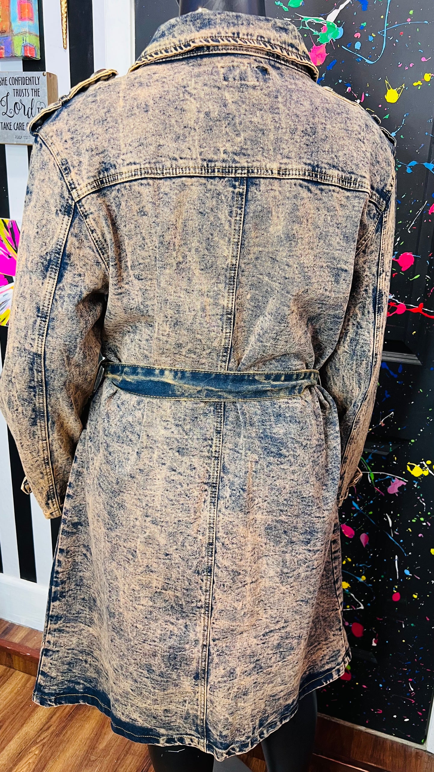 Denim Orange Tone Stone Wash Denim Trench Coat (20)