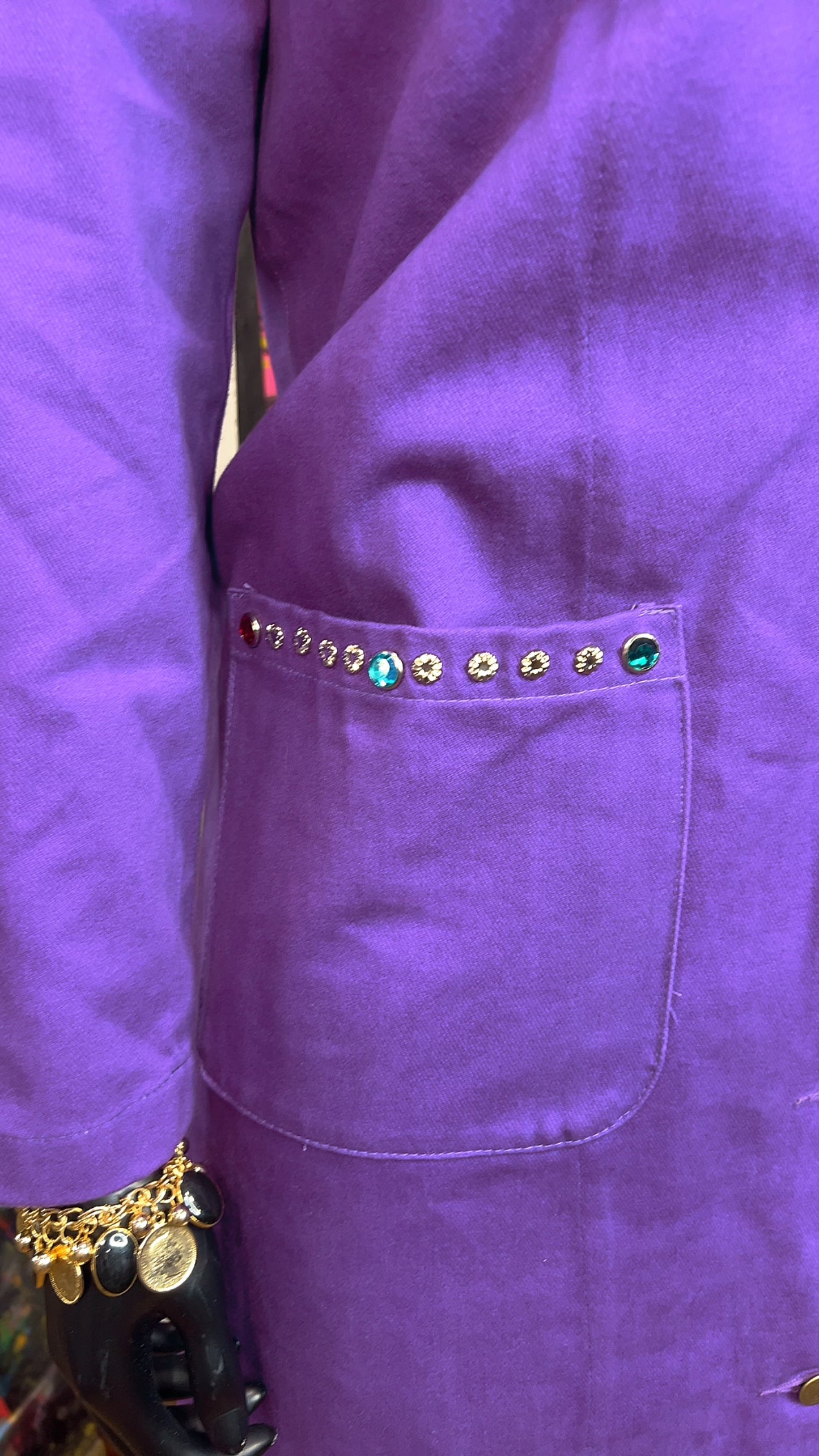 Vintage Purple Denim Jeweled Trench Coat (16)