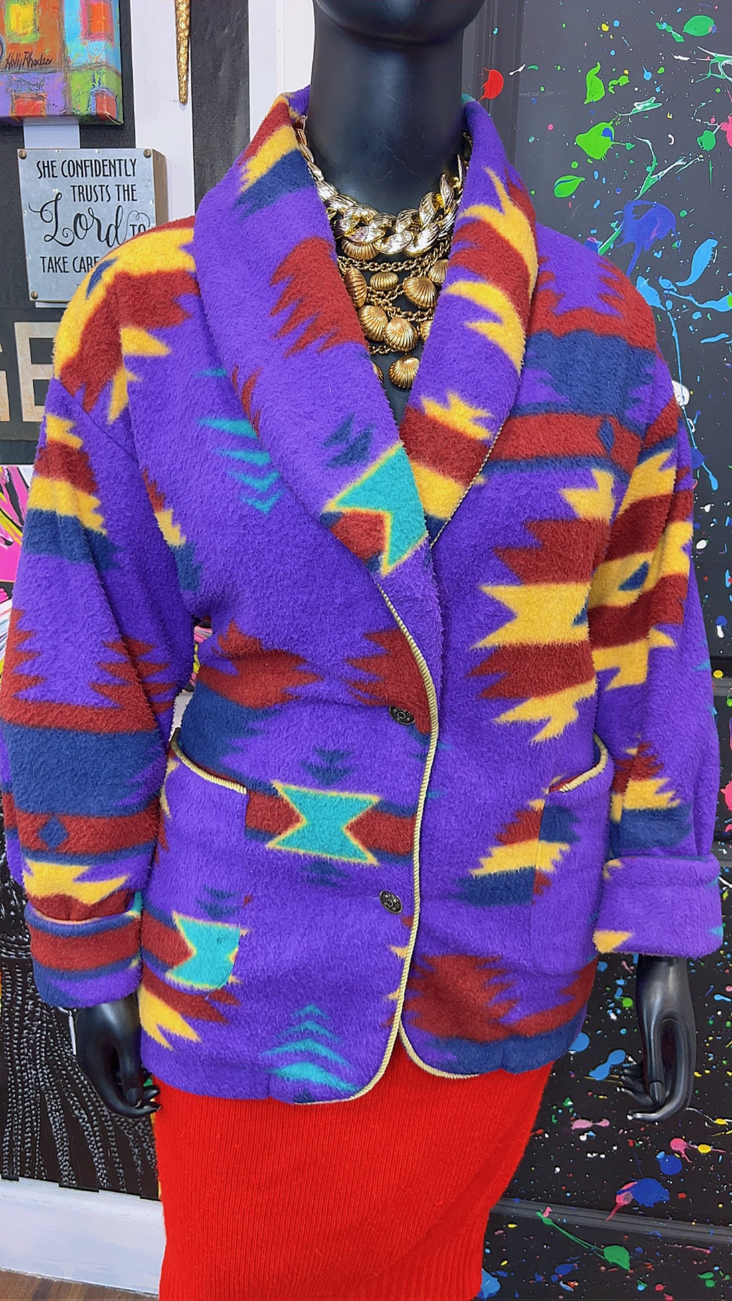 Vintage Tribal Print Puffer Blazer/Coat (20)