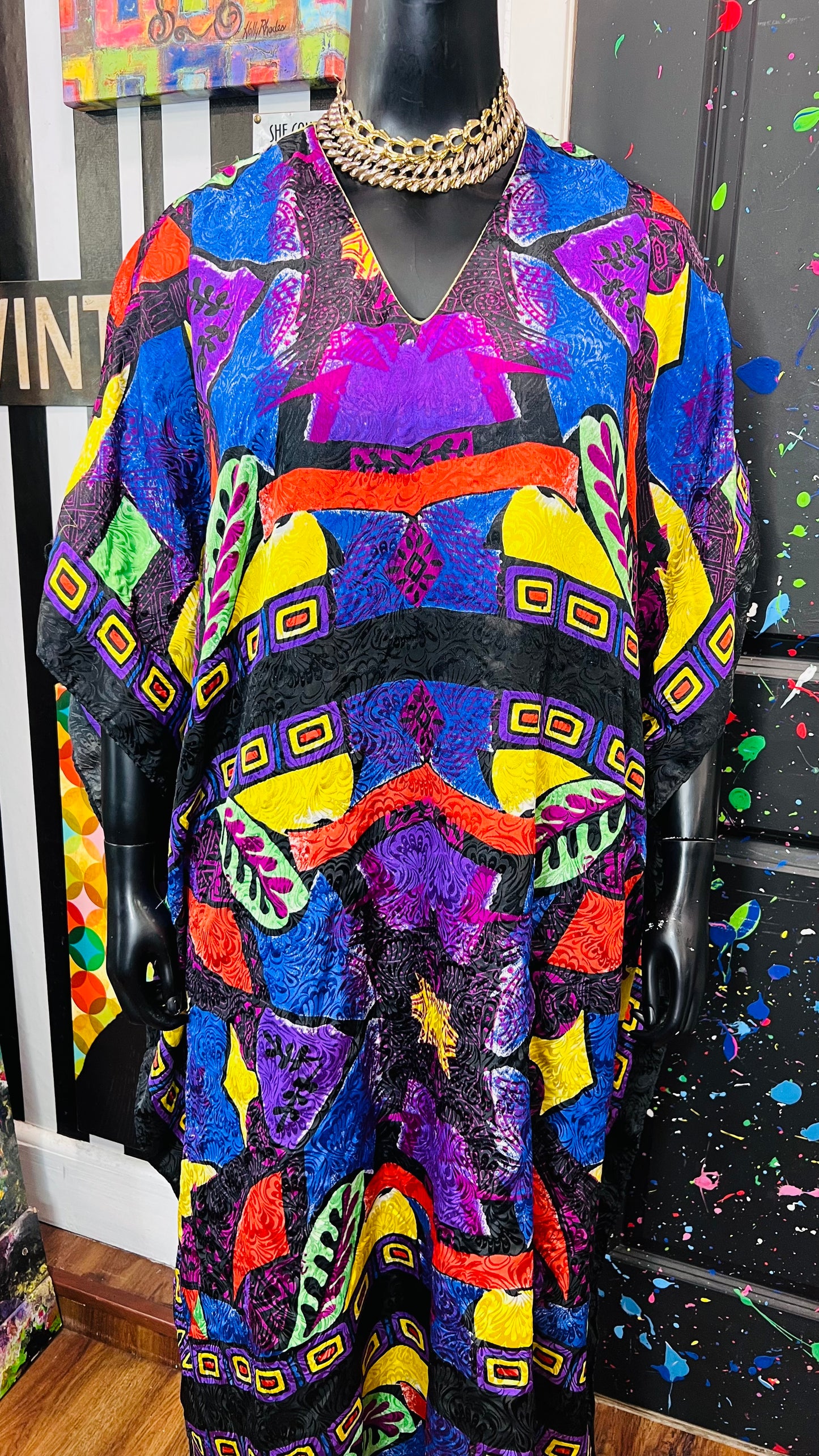 Vintage Vibrant Print Kaftan (OS)