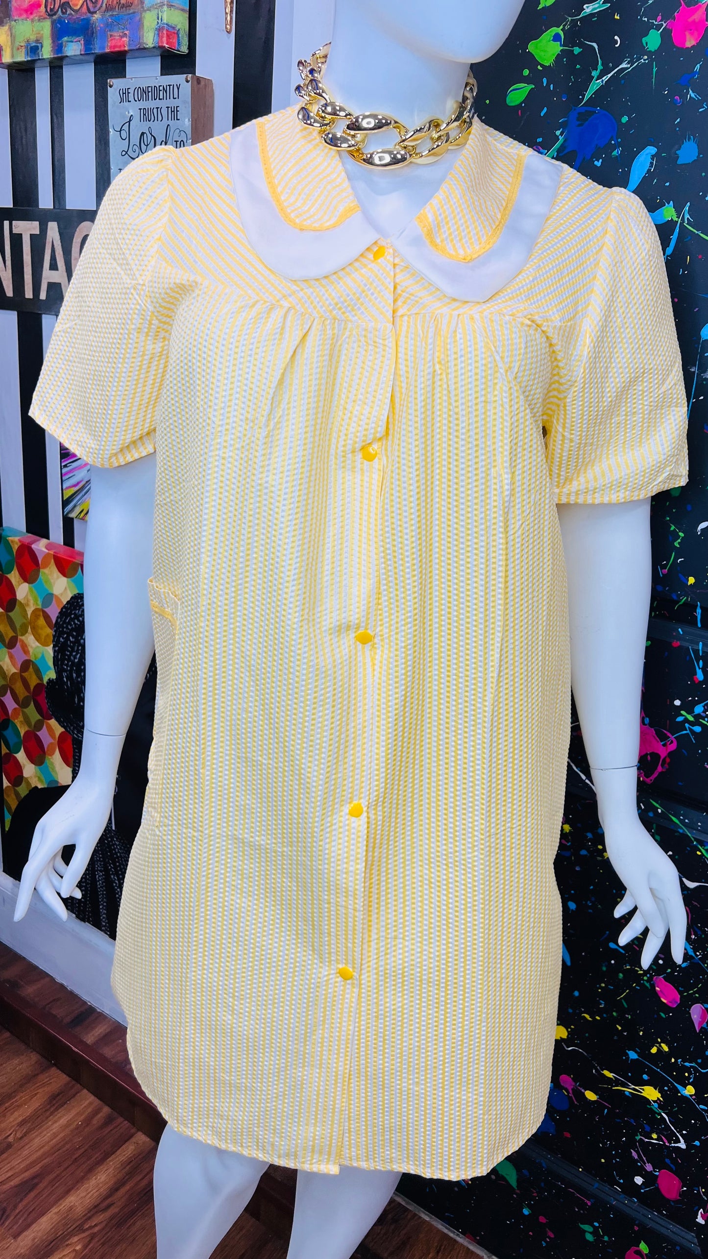 Vintage Yellow & White Striped Night Gown- Dead Stock New w/Tags (14)
