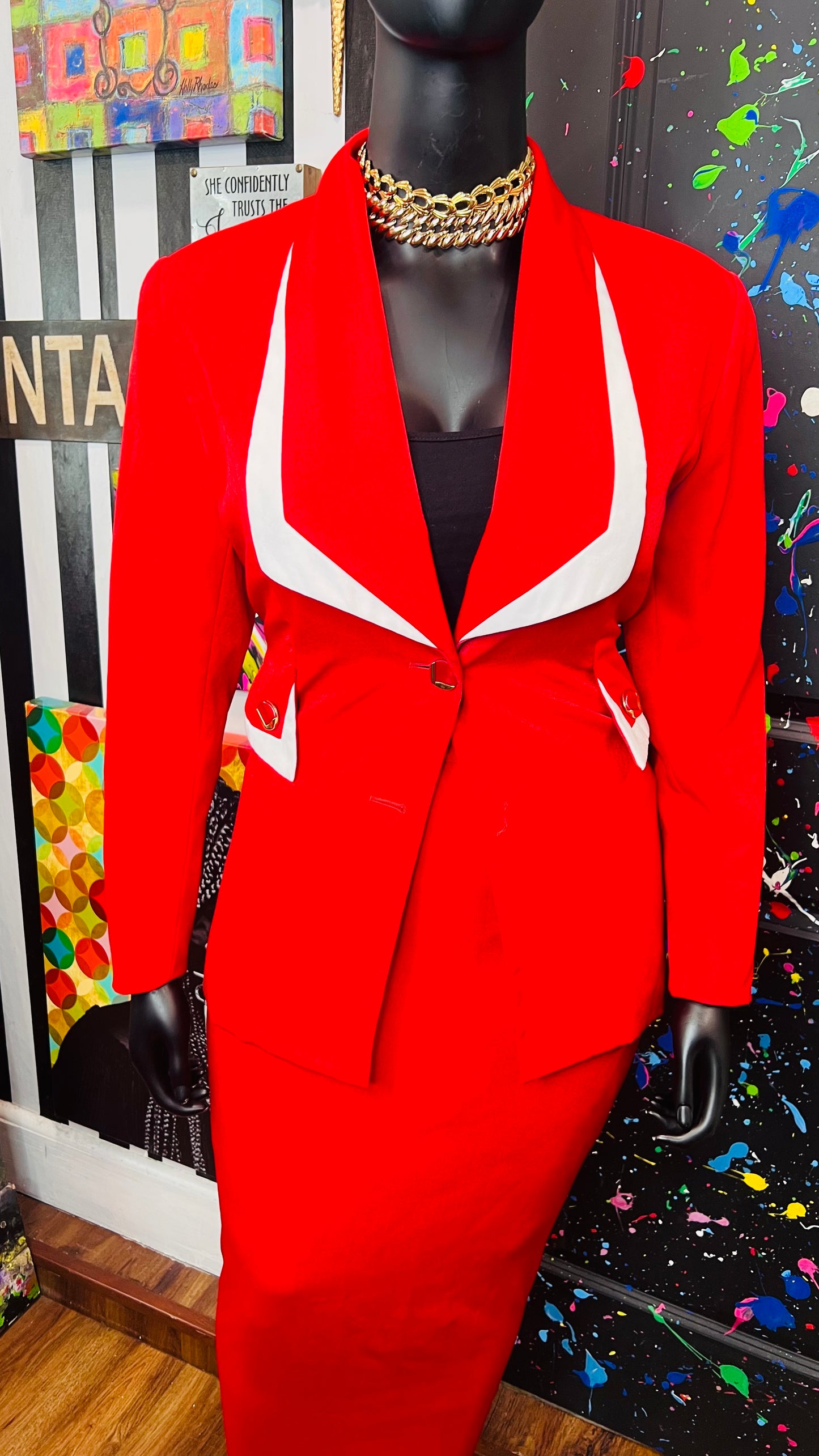 Vintage Red & White Skirt Suit (16)