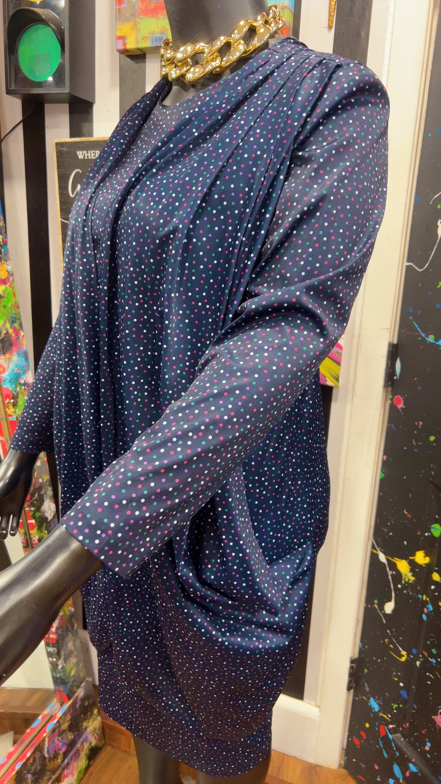 Vintage Navy Blue Polka Dot Dress (14)