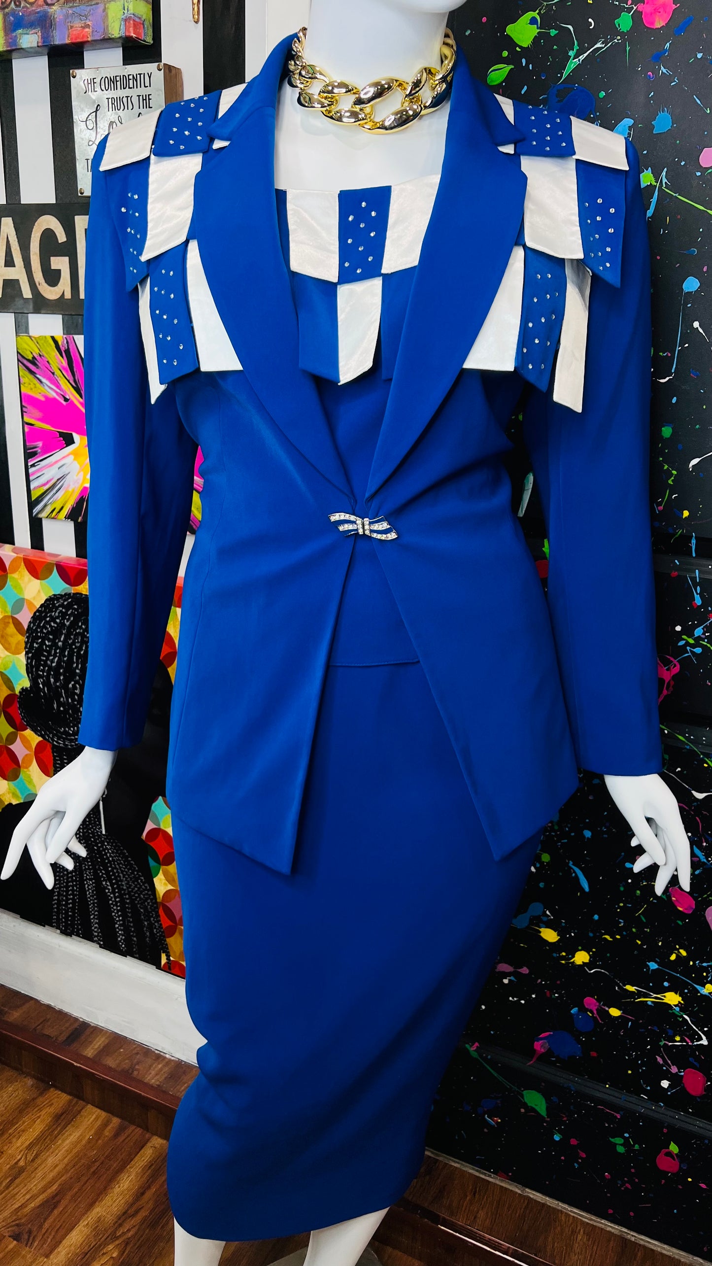 Vintage Blue & White Rhinestone Business Suit (20)