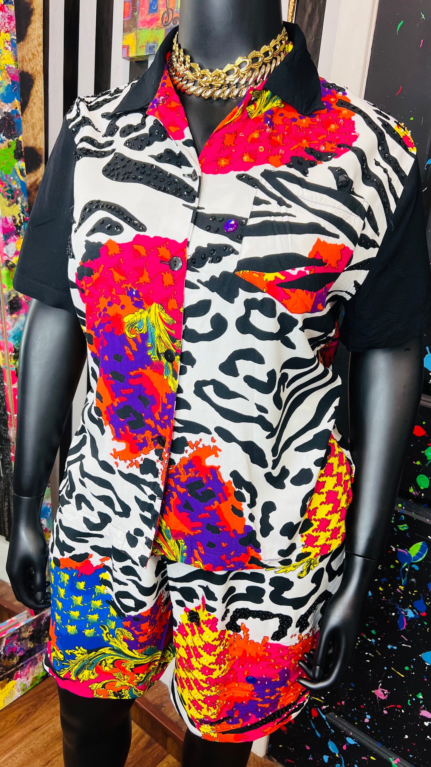 Vintage Rayon Abstract Short Set (14)