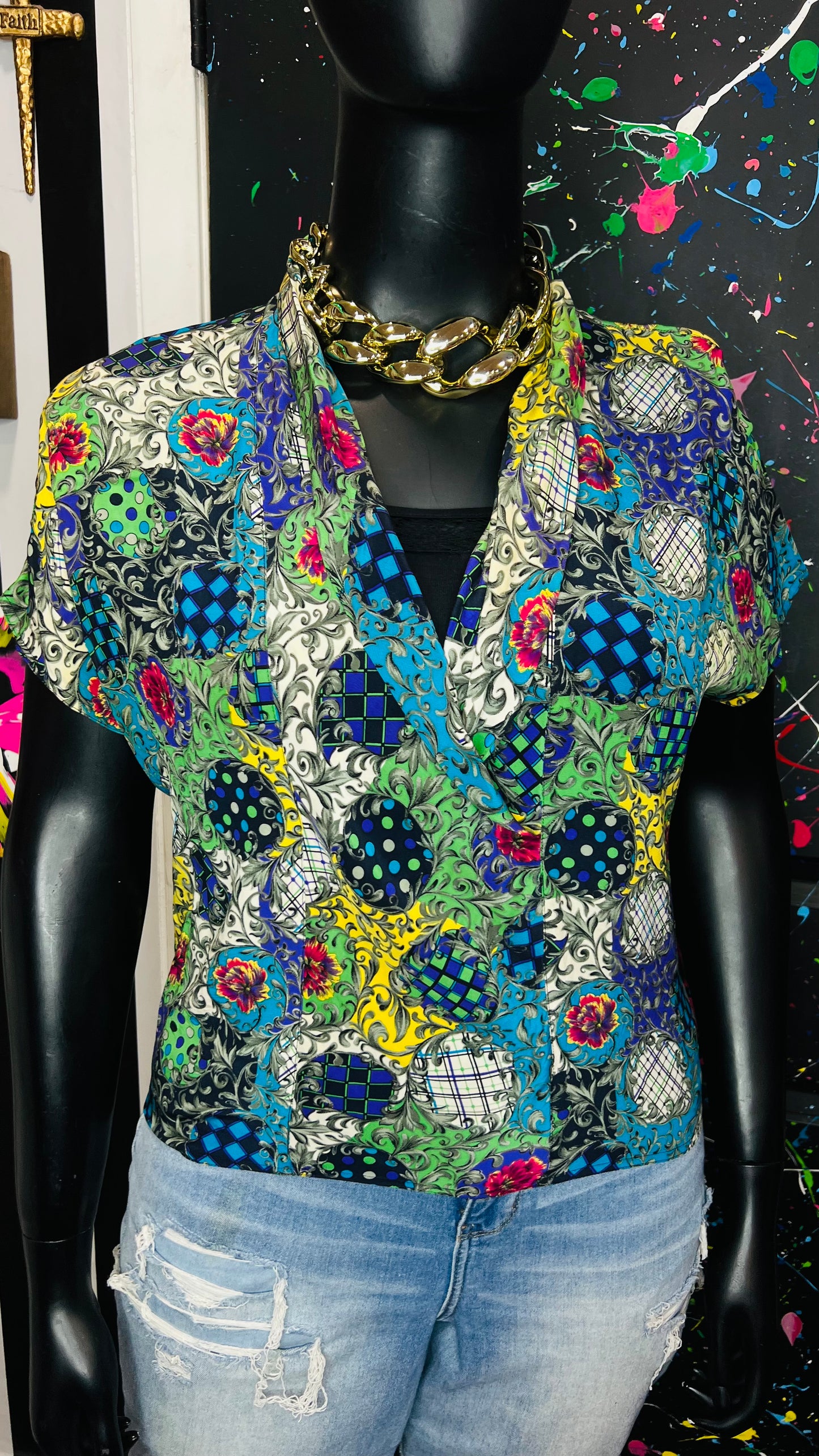 Vintage 100% Silk Abstract Blouse (14)