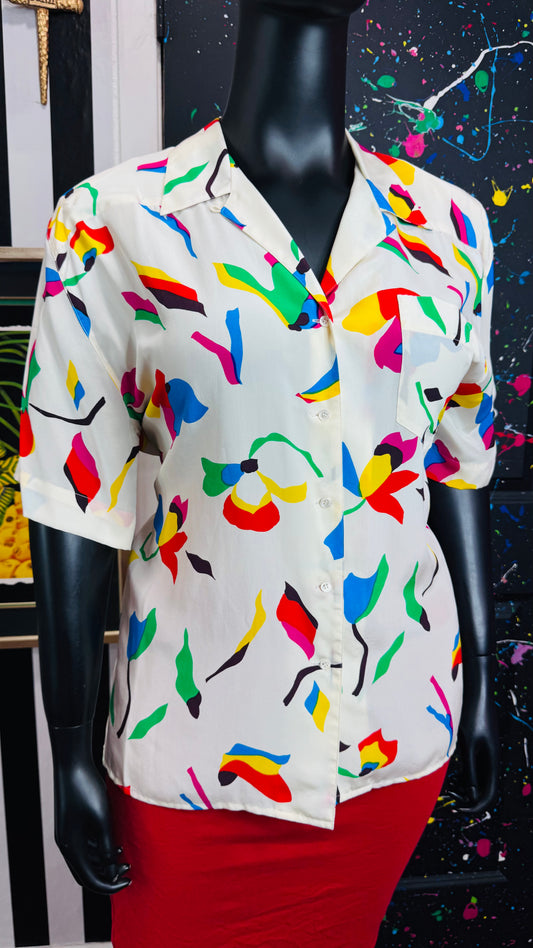 Vintage 100% Silk Color Block Blouse (18)