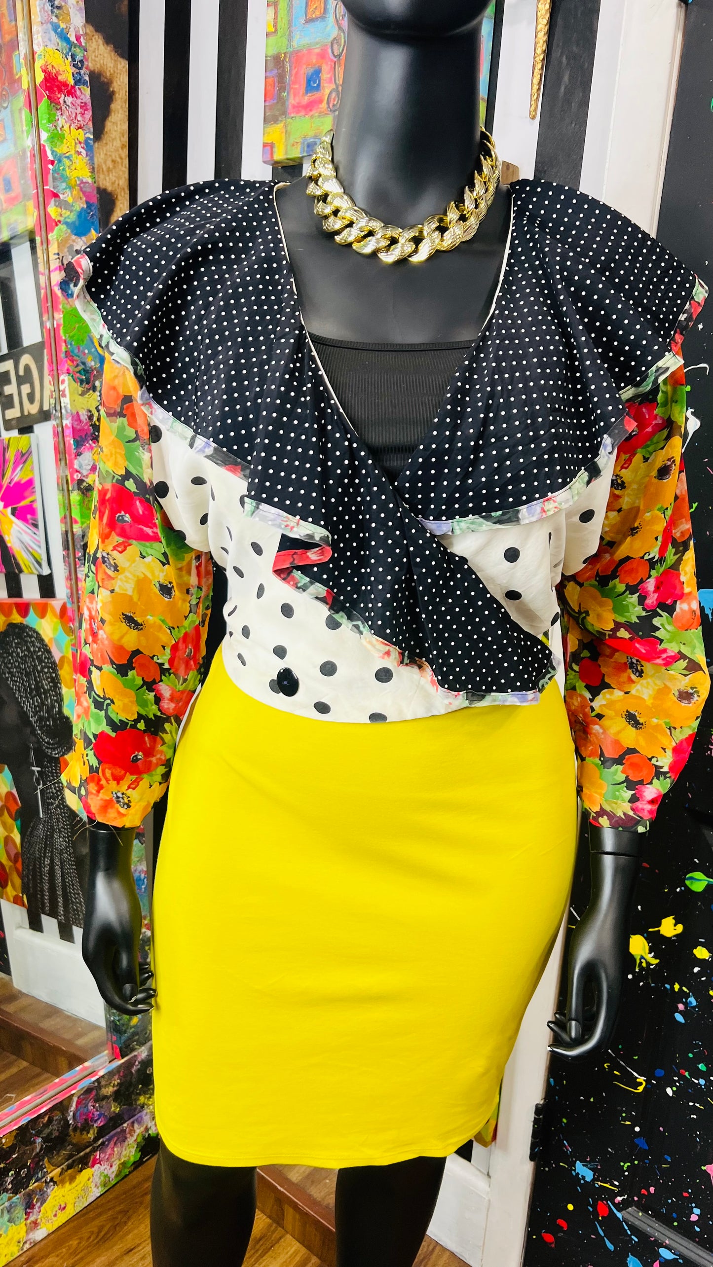 Vintage Sheer Arms Polka Dot Cropped Blouse (24)