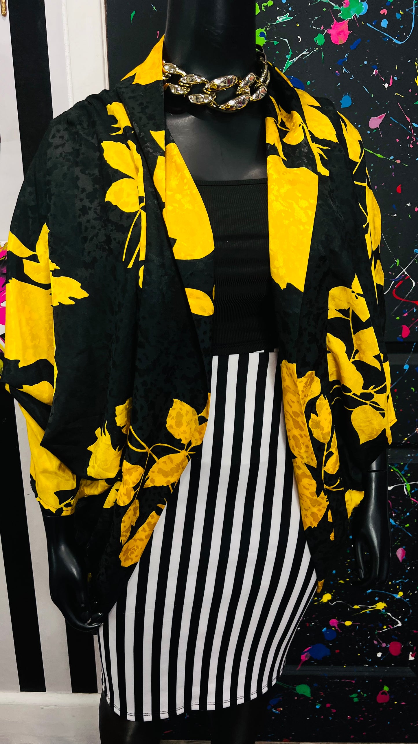 Vintage Polyester Black & Yellow Duster (OS)