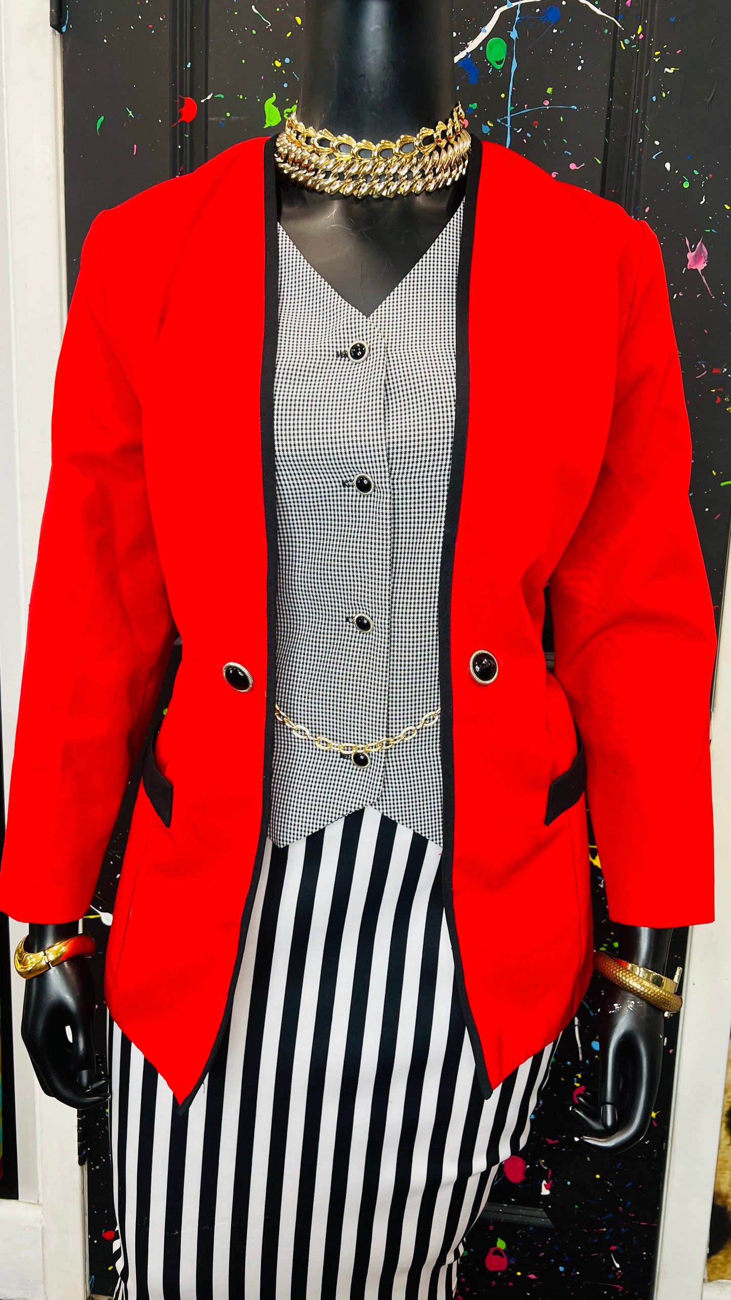 Vintage Red & Black Houndstooth Blazer (18W)