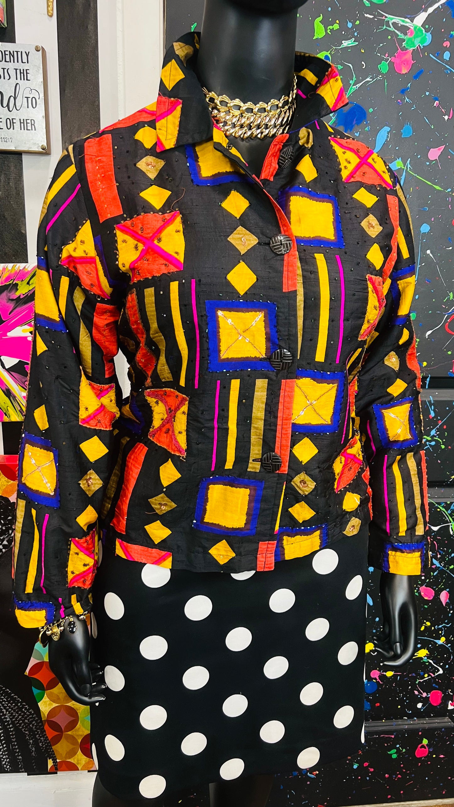 Vintage Chico Sequin Tribal Print Blazer (16)