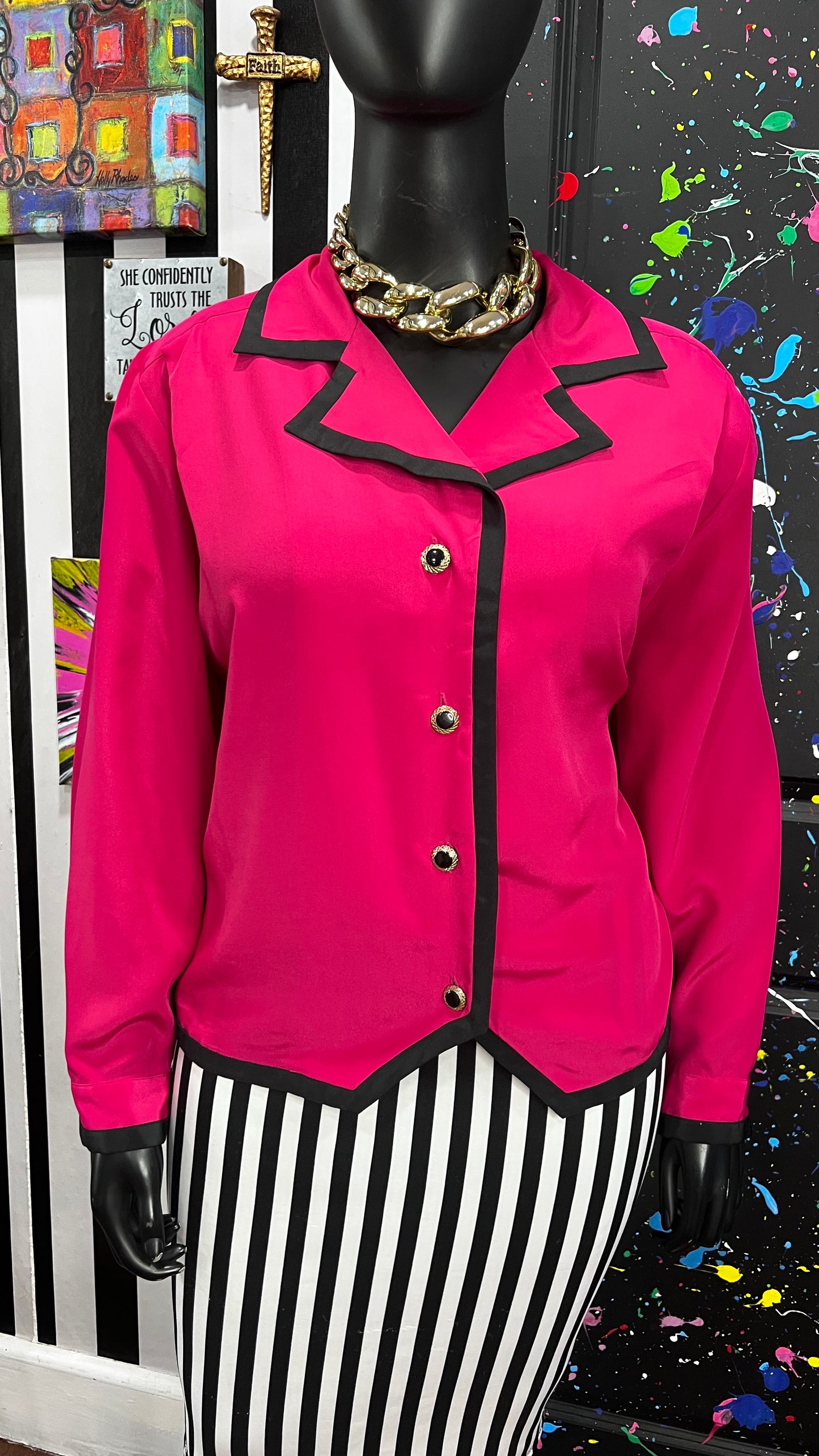 Vintage Pink & Black Blouse (22W)