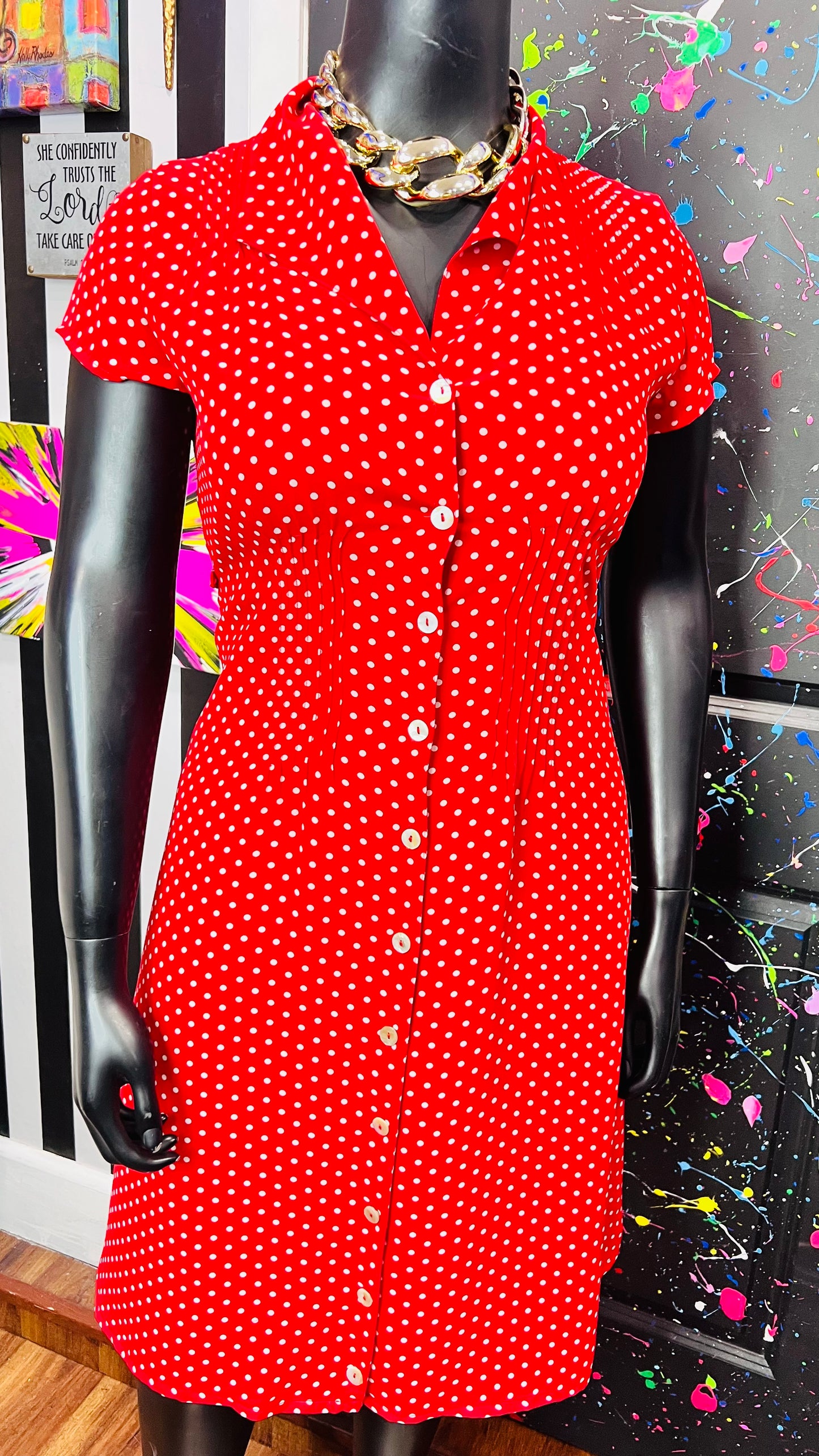 Vintage Red & White Polka Dot Dress (12)