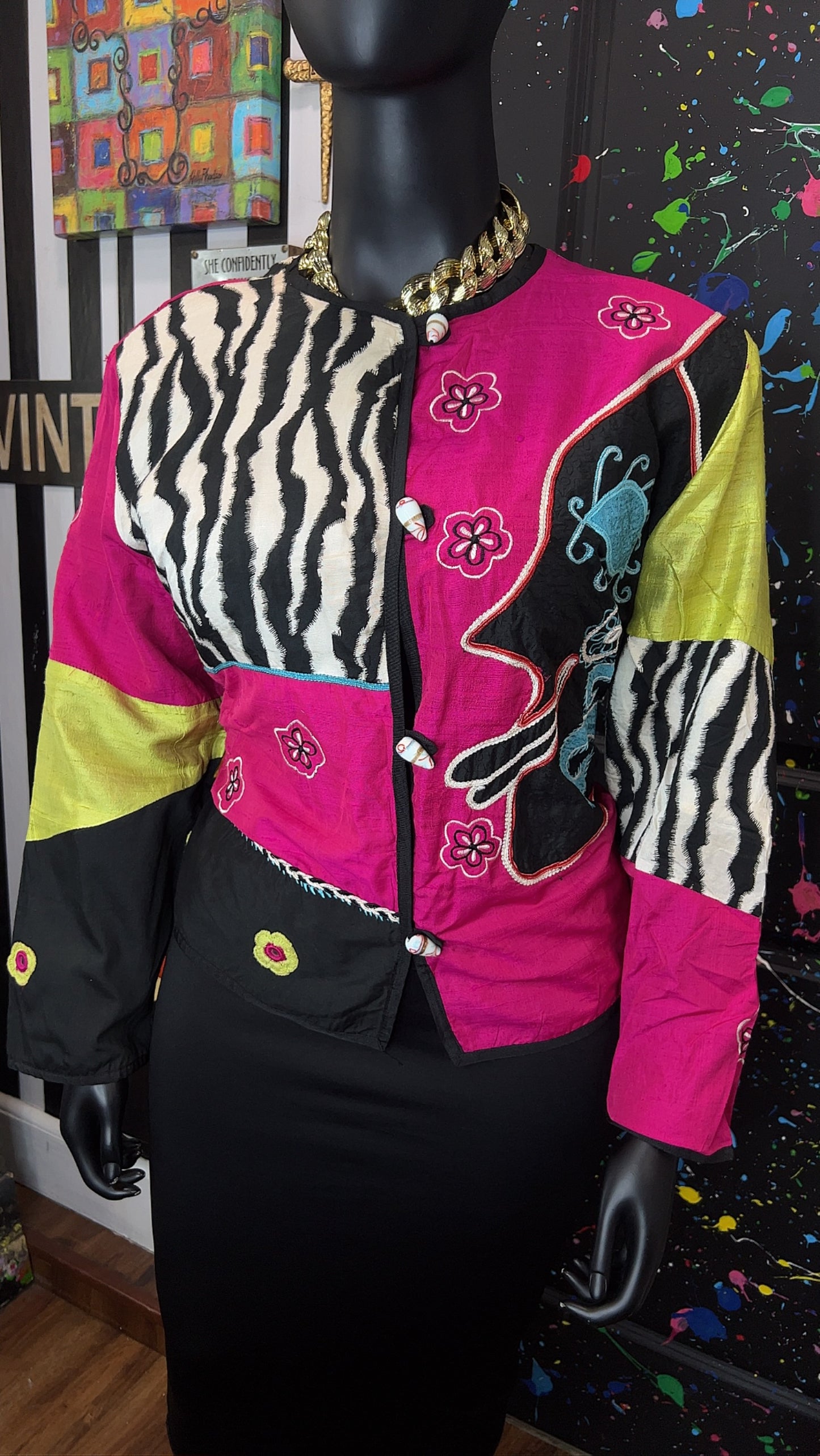 Vintage Mix Print Cropped Blazer (20)