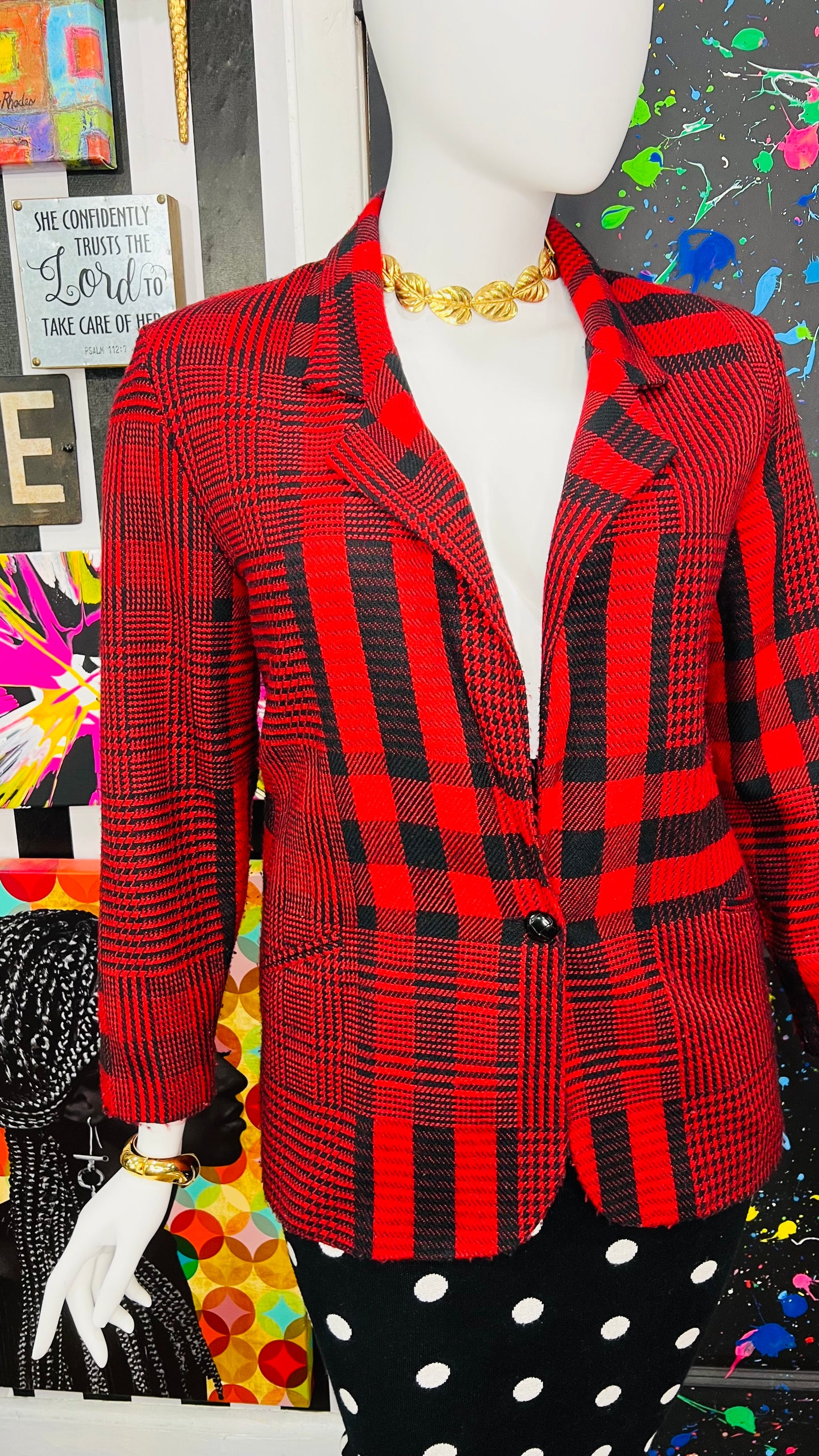 Vintage Red & Black Striped Blazer (16)