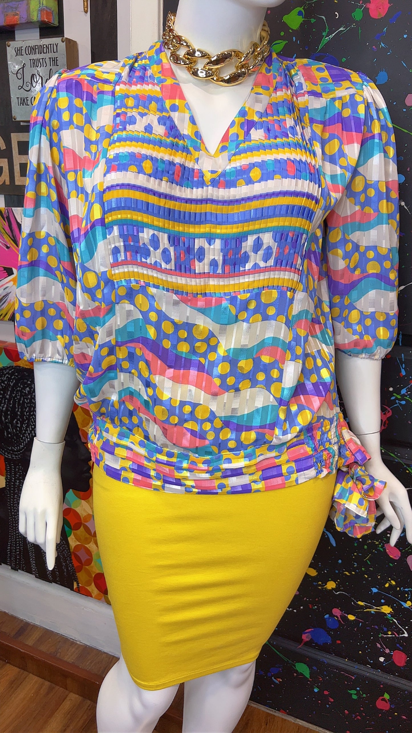 Vintage Pastel Polka Dot & Mix Print Blouse (20)