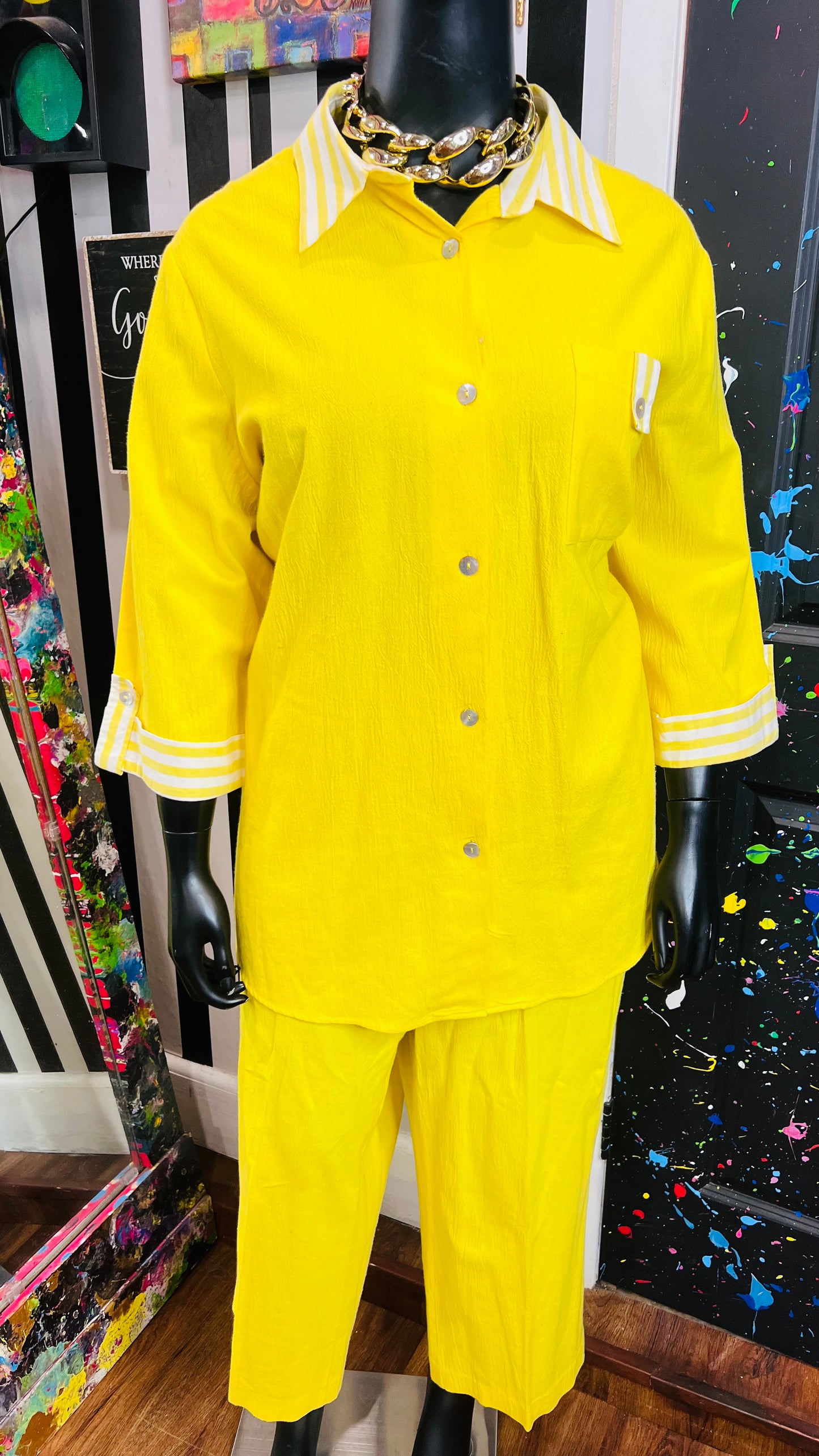 Vintage Yellow & White Pants Set (24/26)