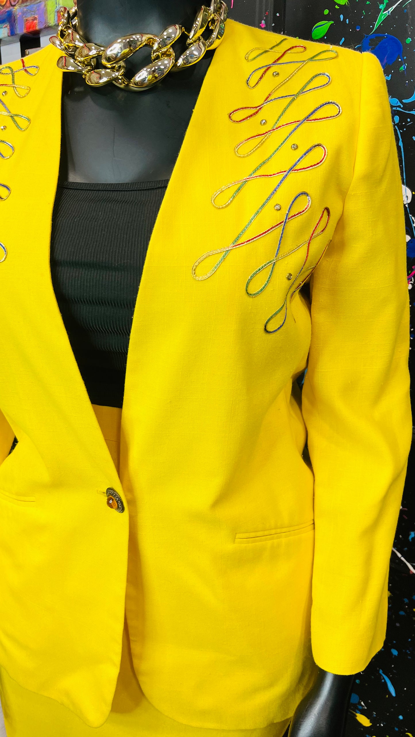 Vintage Yellow Jeweled Skirt Suit (12)