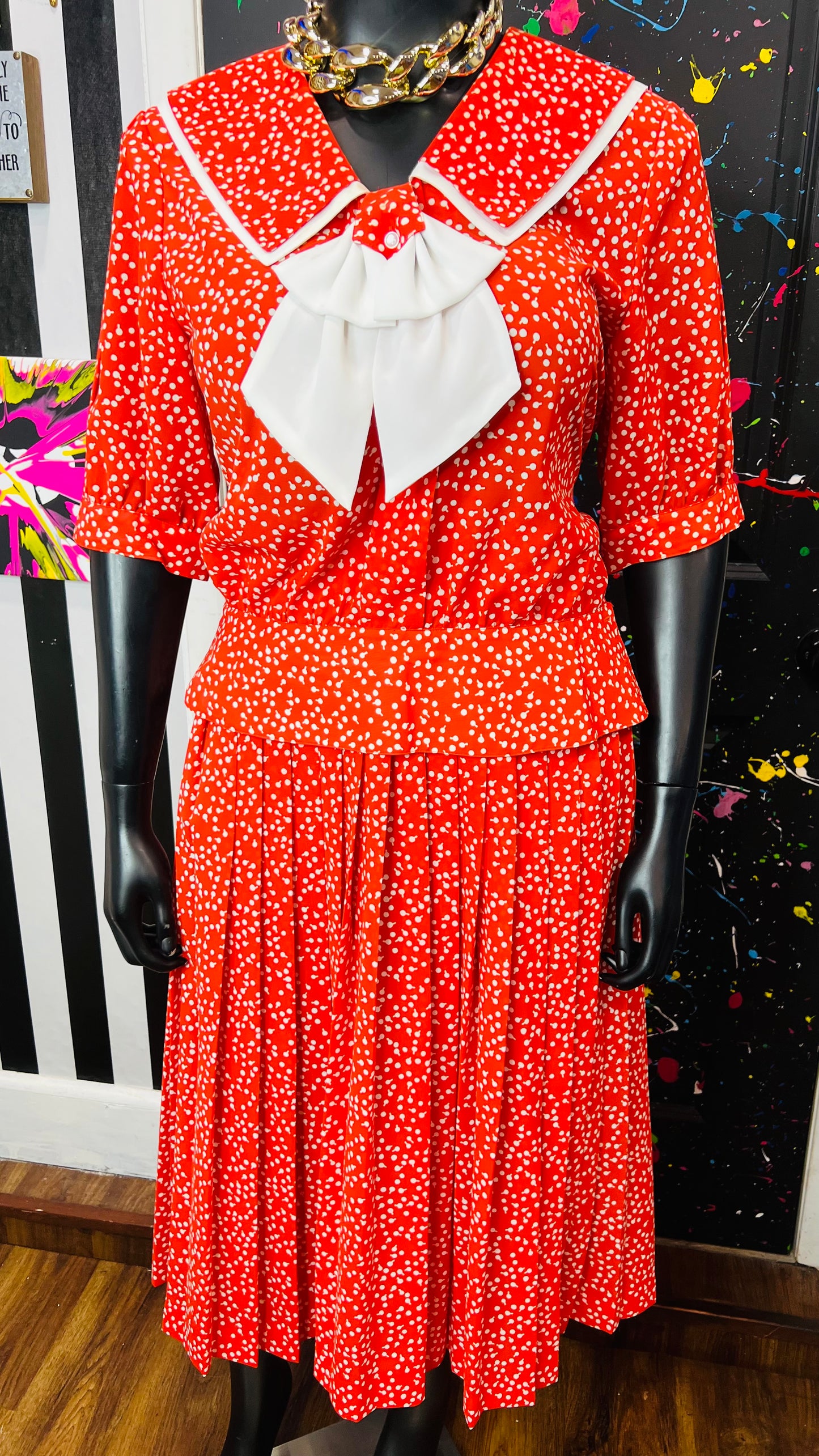 Vintage Orange & White Polka Dot Skirt Set (16)