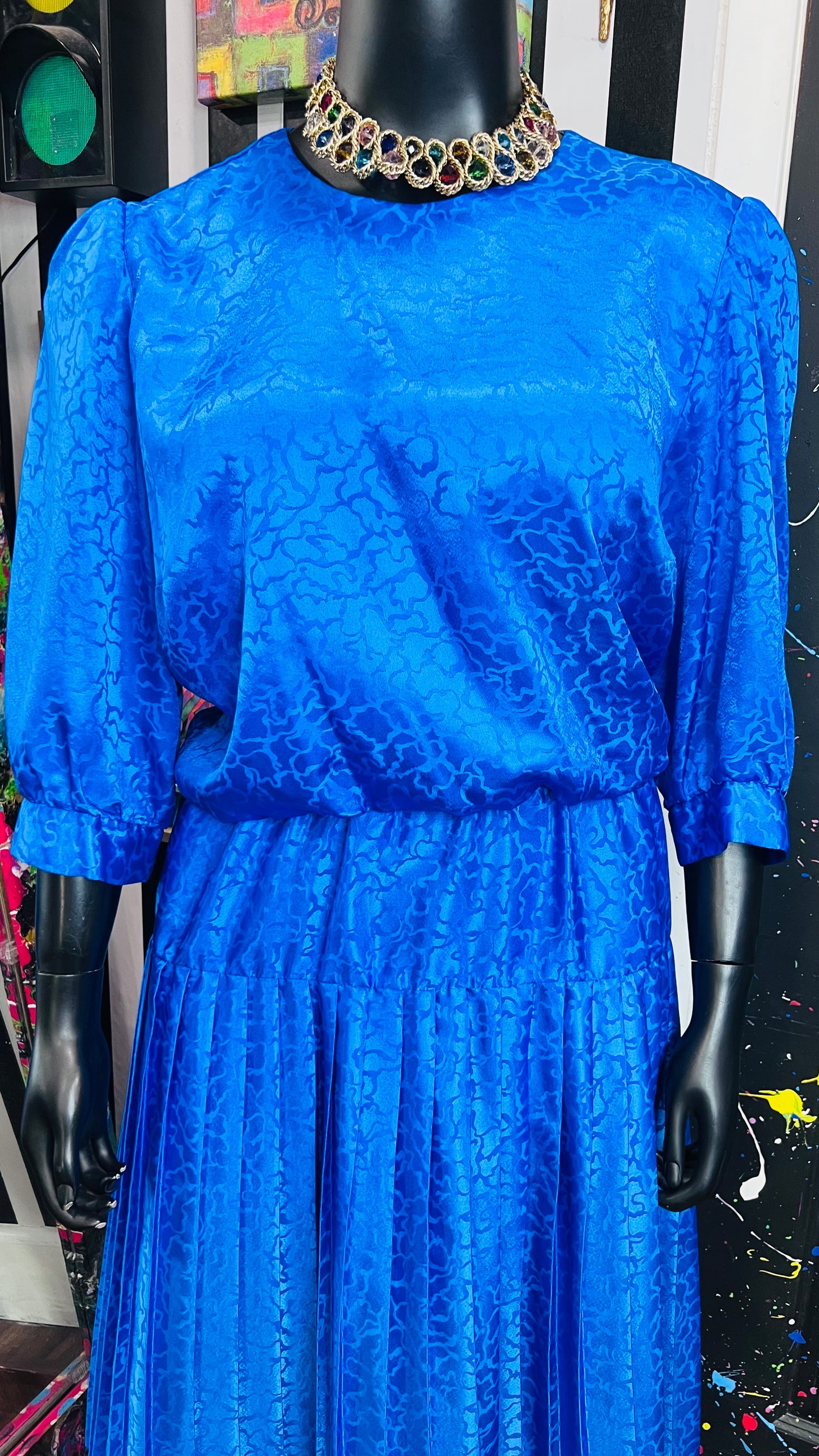 Vintage Blue Pleated Dress (16)