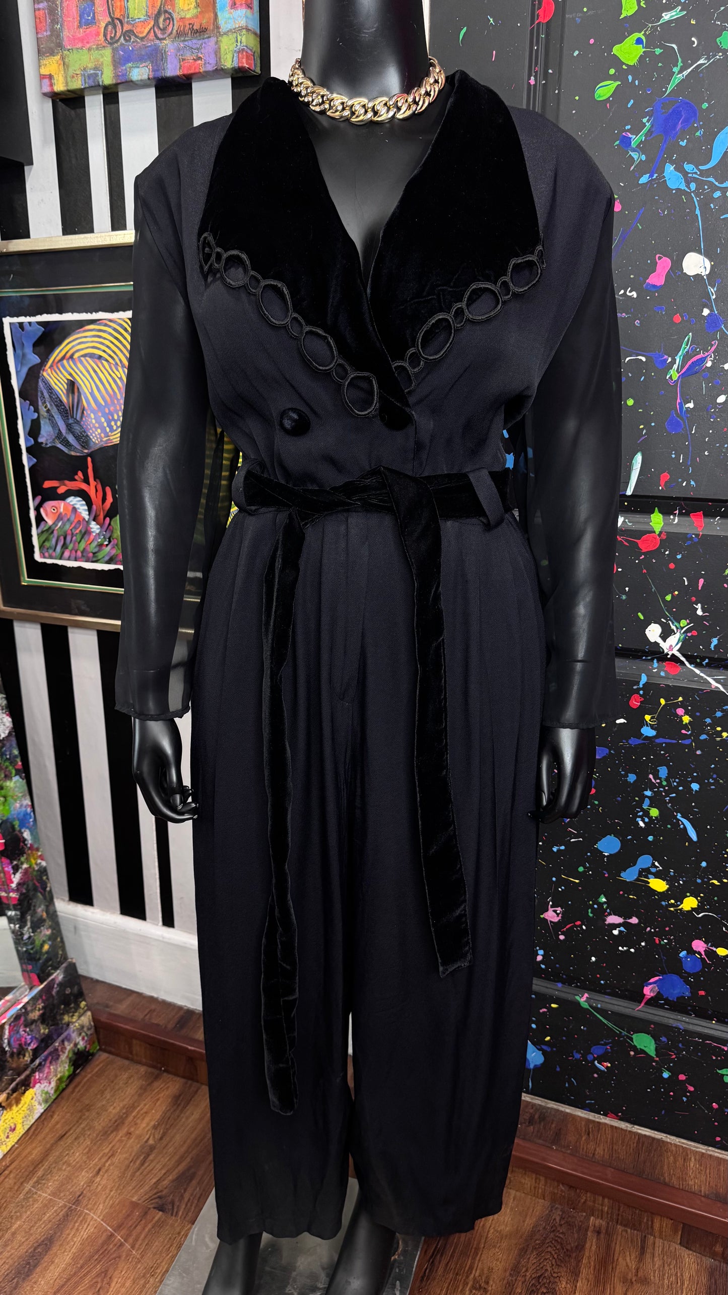 Vintage Black Sheer Arms Jumpsuit (22)