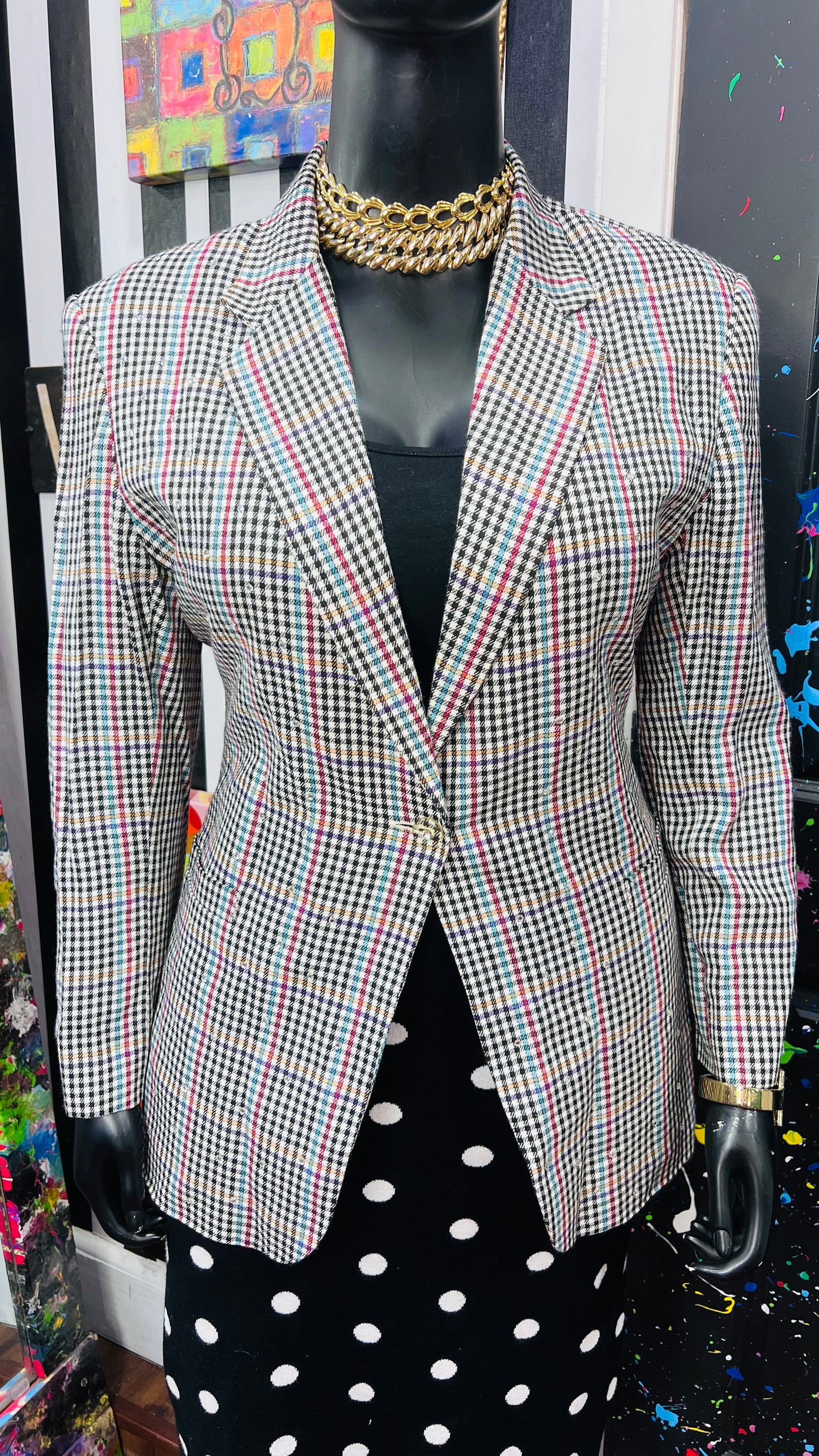 Vintage Plaid Jeweled Blazer (16)