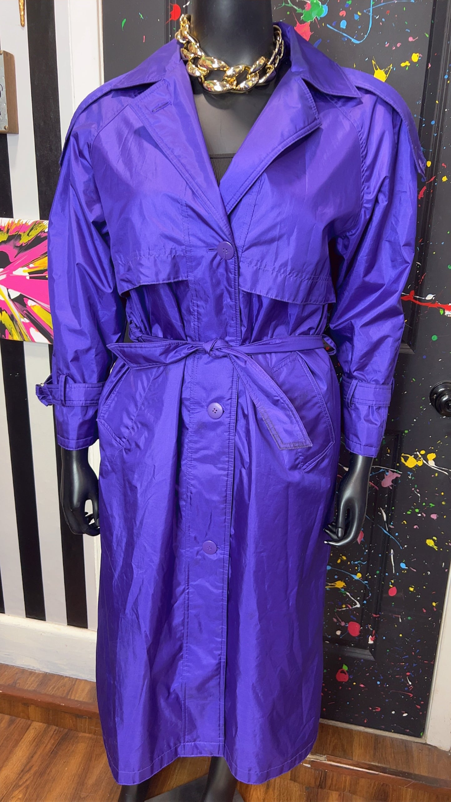 Vintage Purple Trench Rain Coat w/ Belt (14) *KC