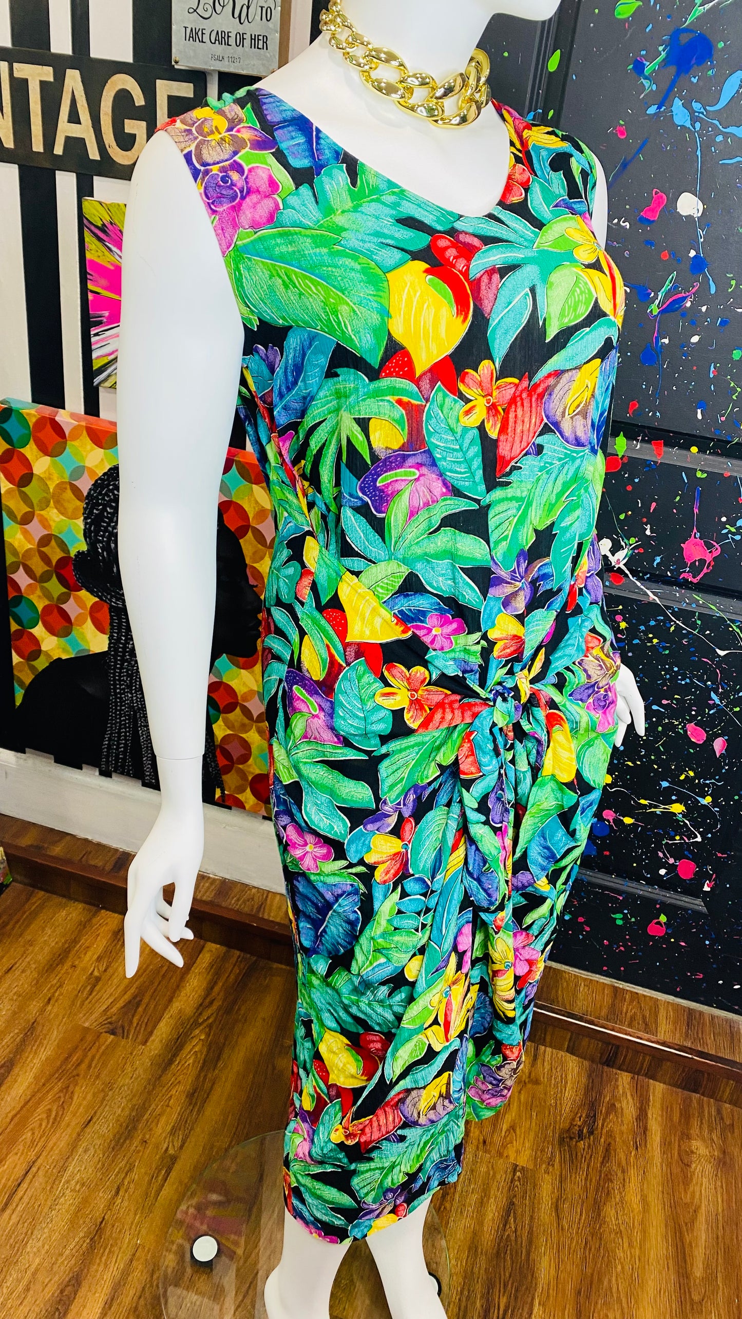 Vintage Rayon Tropical Dress (16/18)