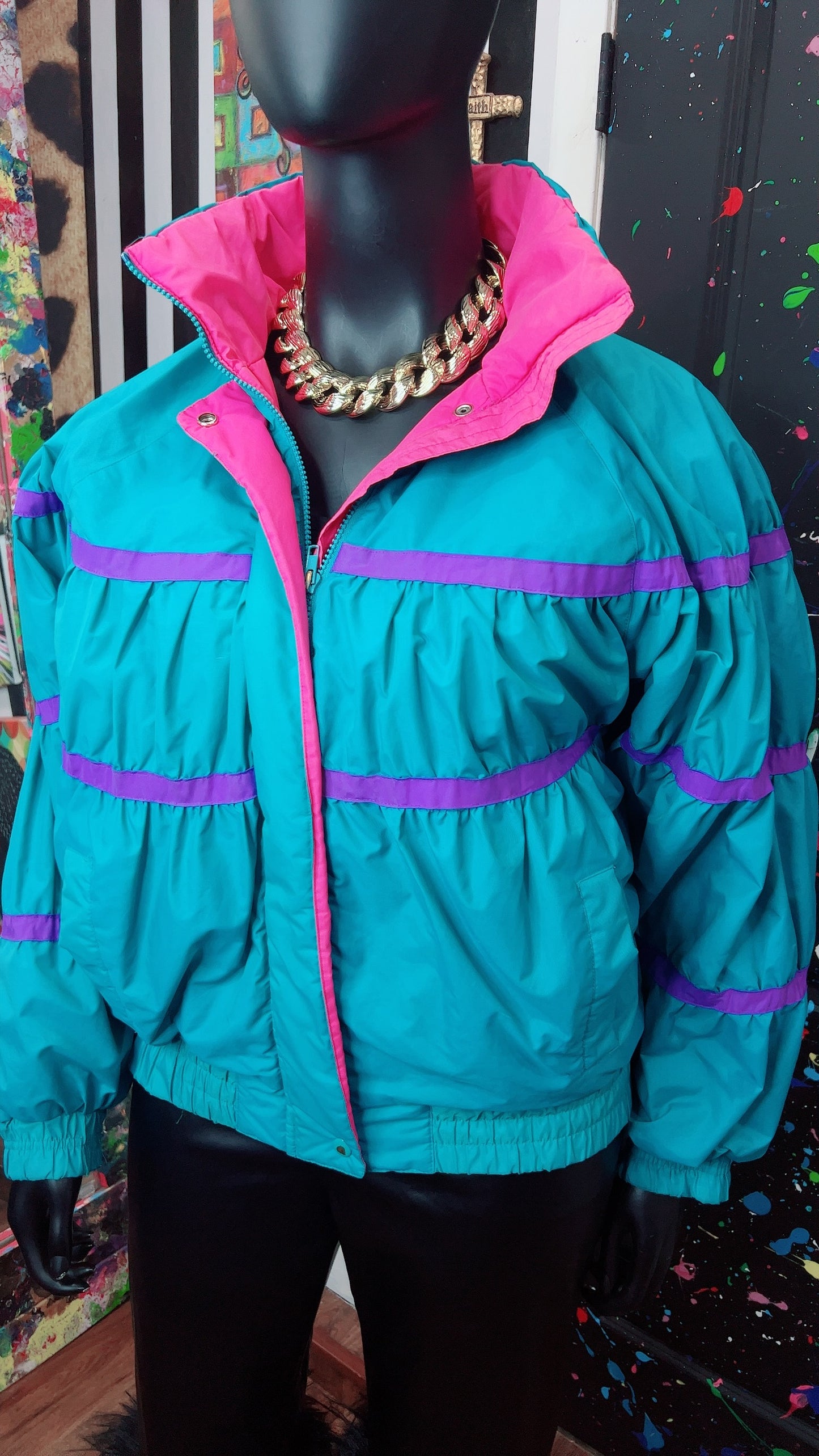 Vintage Blue, Purple & Pink Puffer Coat (18/20)