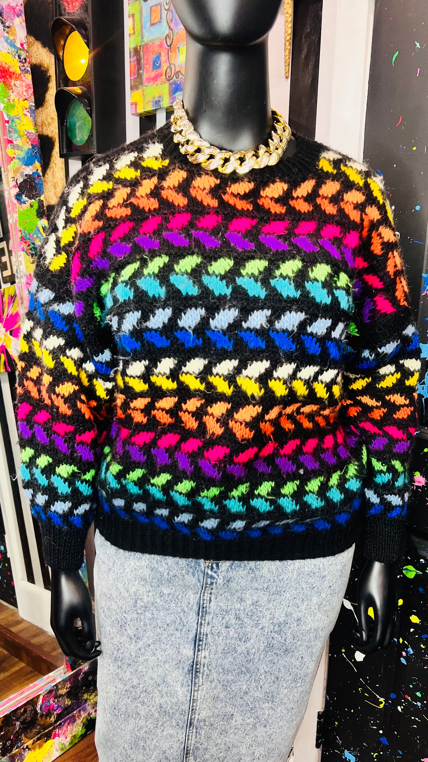 Vintage Chunky Rainbow Knit Sweater (18/20)