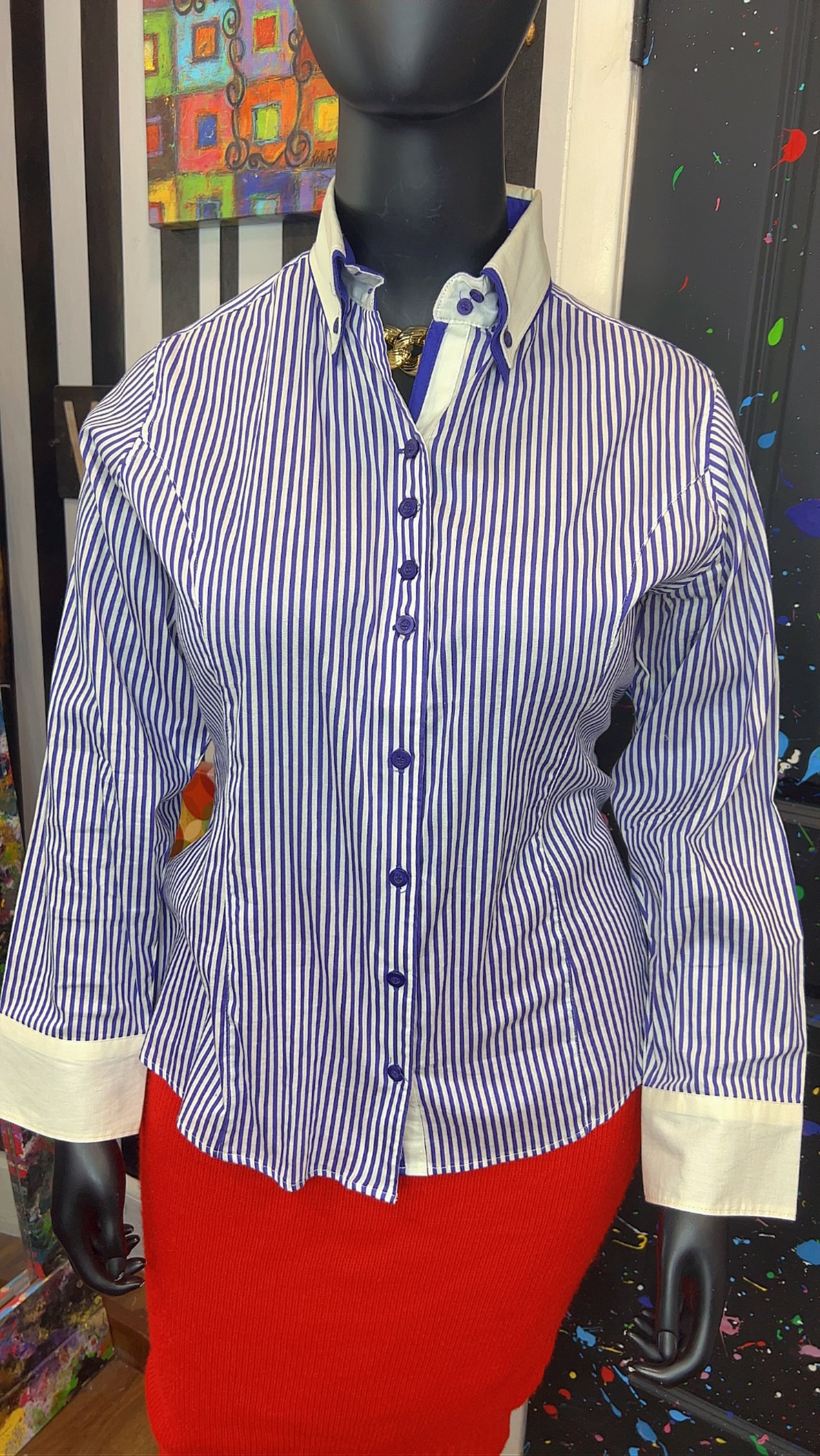 Vintage Ashley Stewart Purple & White Striped Blouse (14W)