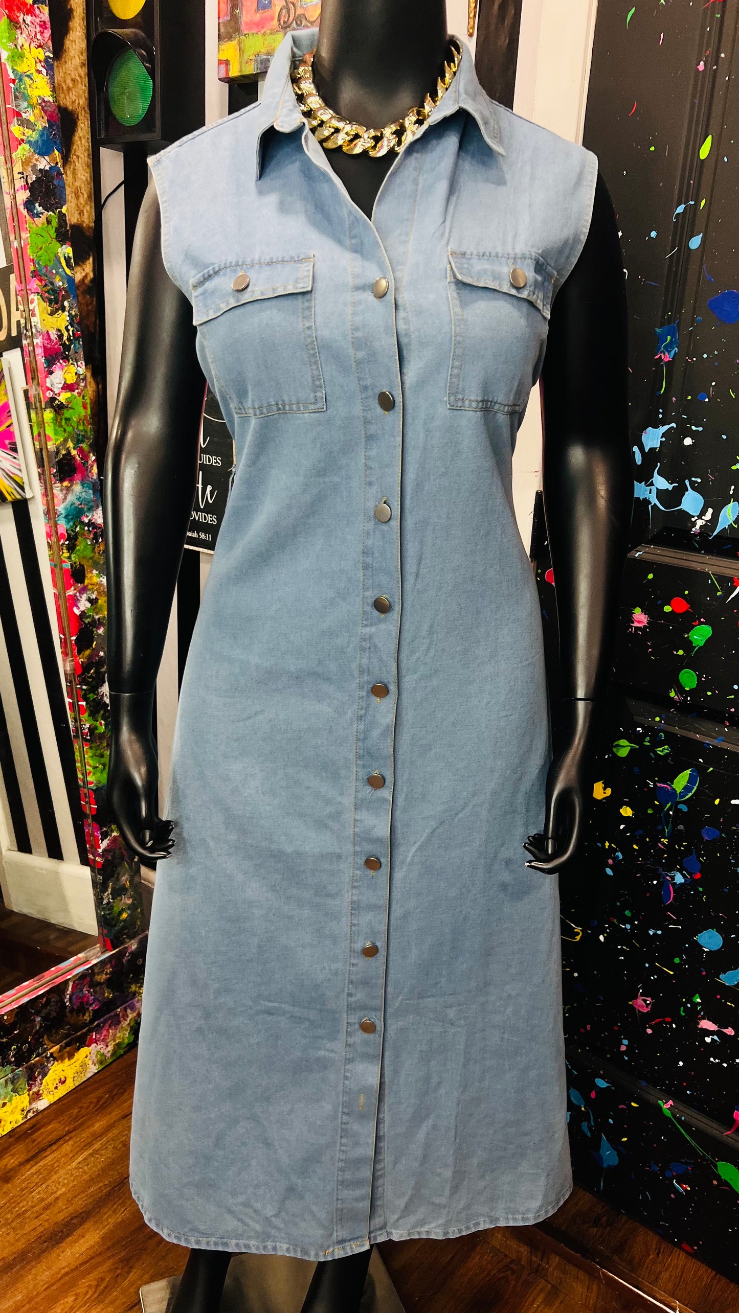 Denim Button Down Front Dress
