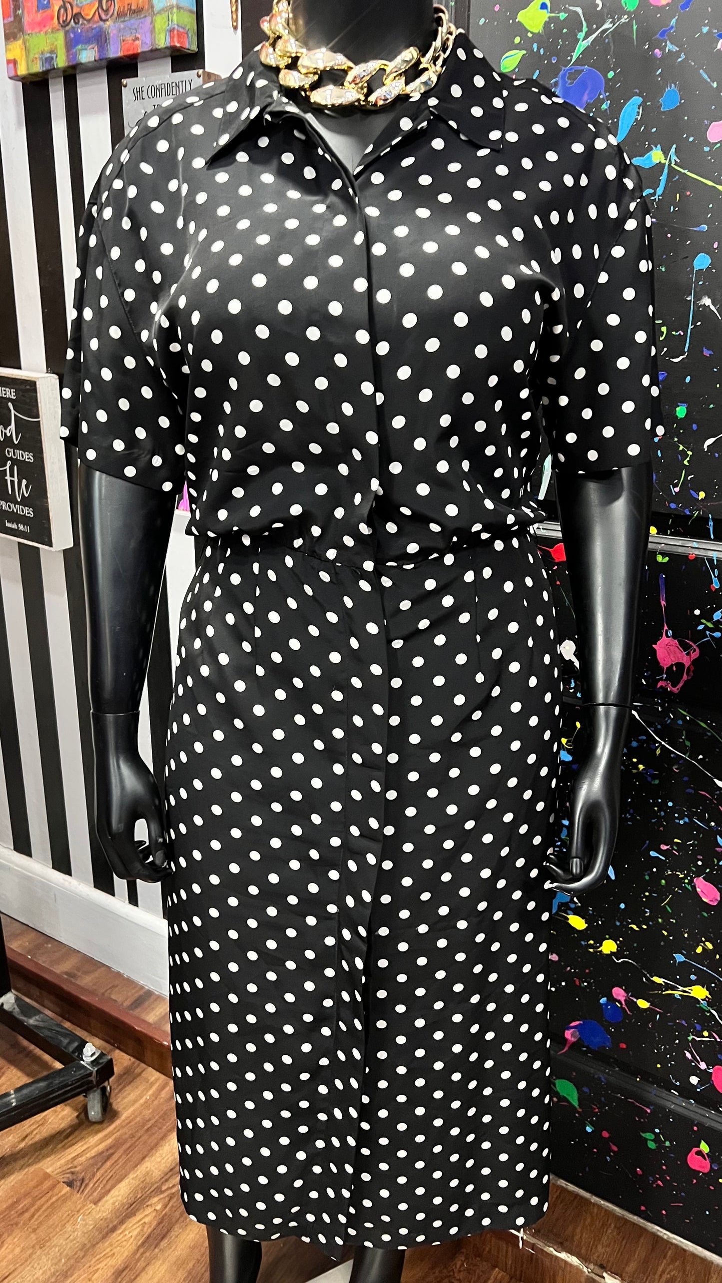 Vintage Polyester Polka Dot Office Dress (18) *KC