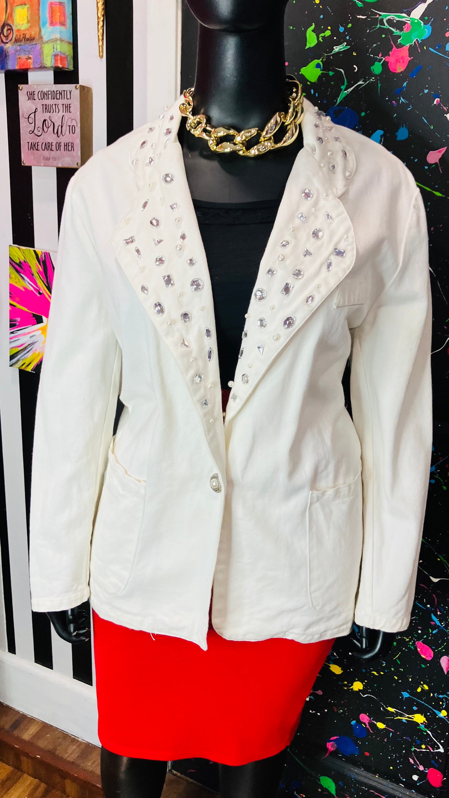 Vintage Creme Denim Jewel Blazer (22)