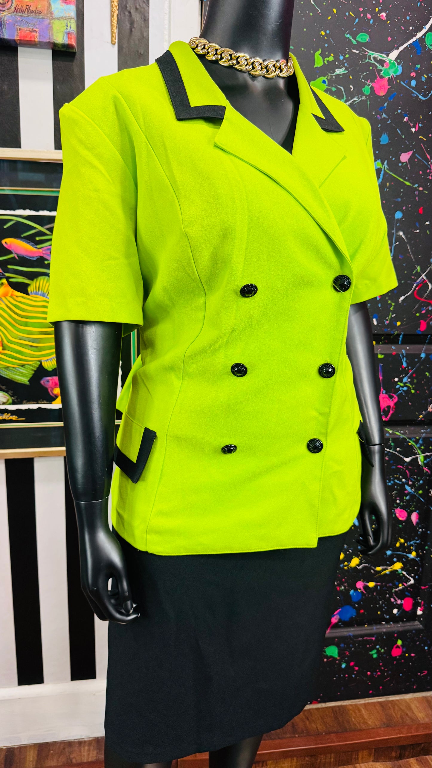 Vintage Green & Black Skirt Suit (22W)