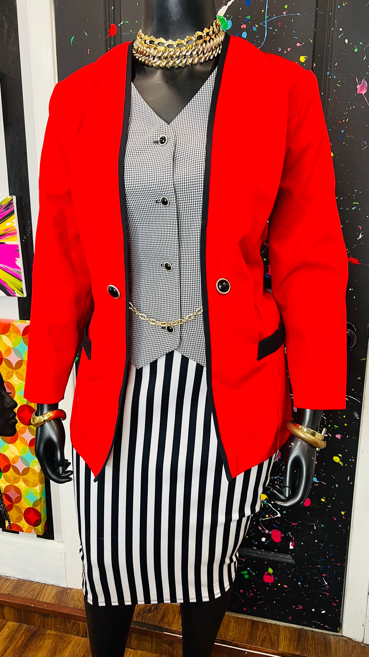 Vintage Red & Black Houndstooth Blazer (18W)